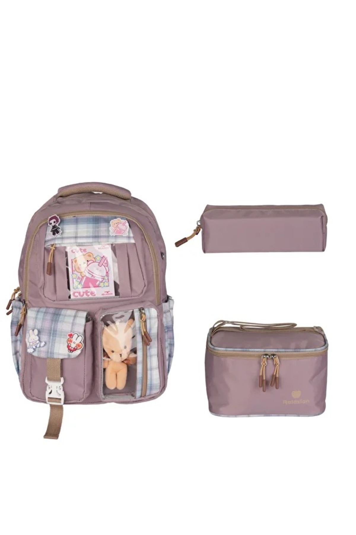 1395 3 lü Ortopedik Çok Gözlü Su Geçirmez Laptop Bölmeli Aksesuarlı Çocuk Okul Sırt Çanta