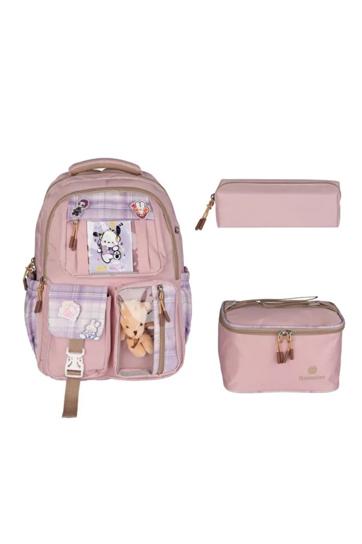 1395 3 lü Ortopedik Çok Gözlü Su Geçirmez Laptop Bölmeli Aksesuarlı Çocuk Okul Sırt Çanta