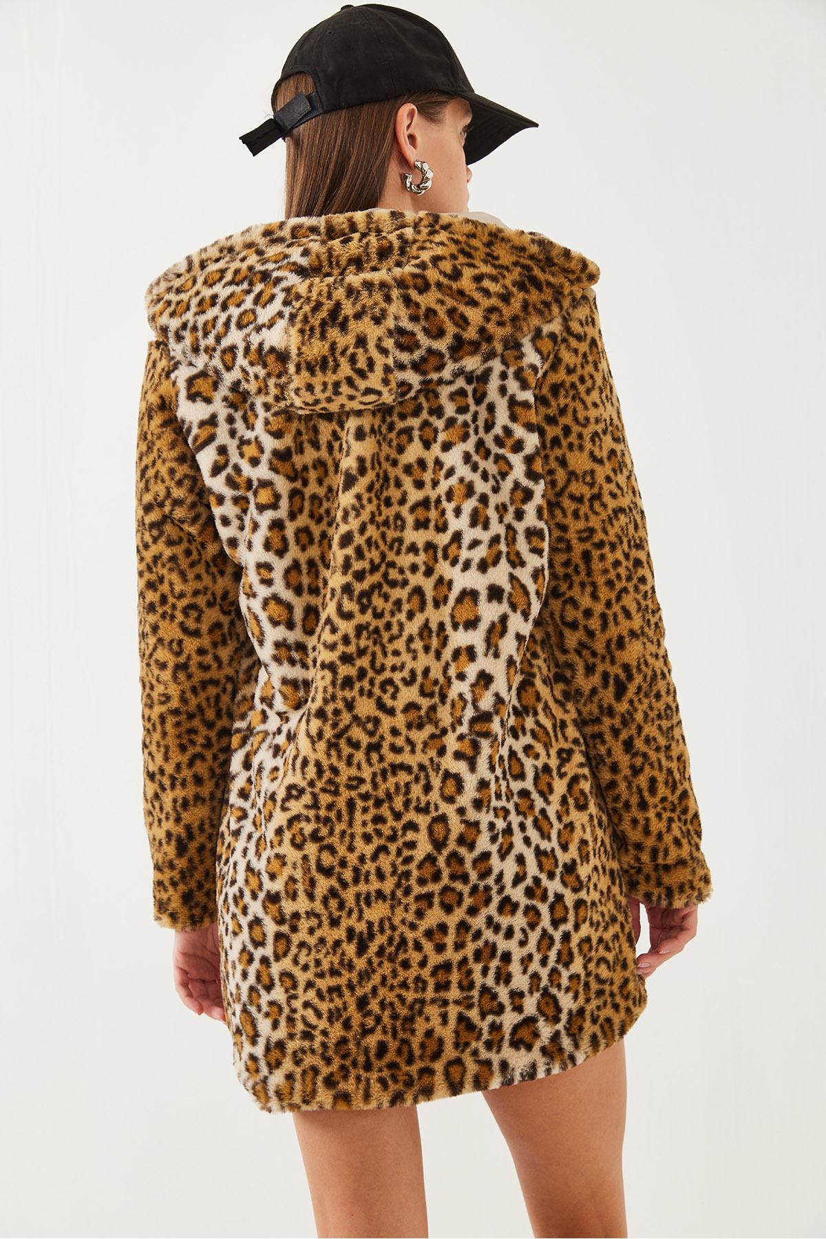 Kadın Kapüşonlu Leopar Desenli Kürk 2457 60251827