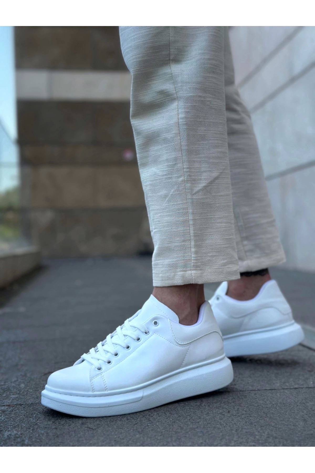 BA0547 BOA Kalın Yüksek Taban Beyaz Bağcıklı Spor Erkek Ayakkabı