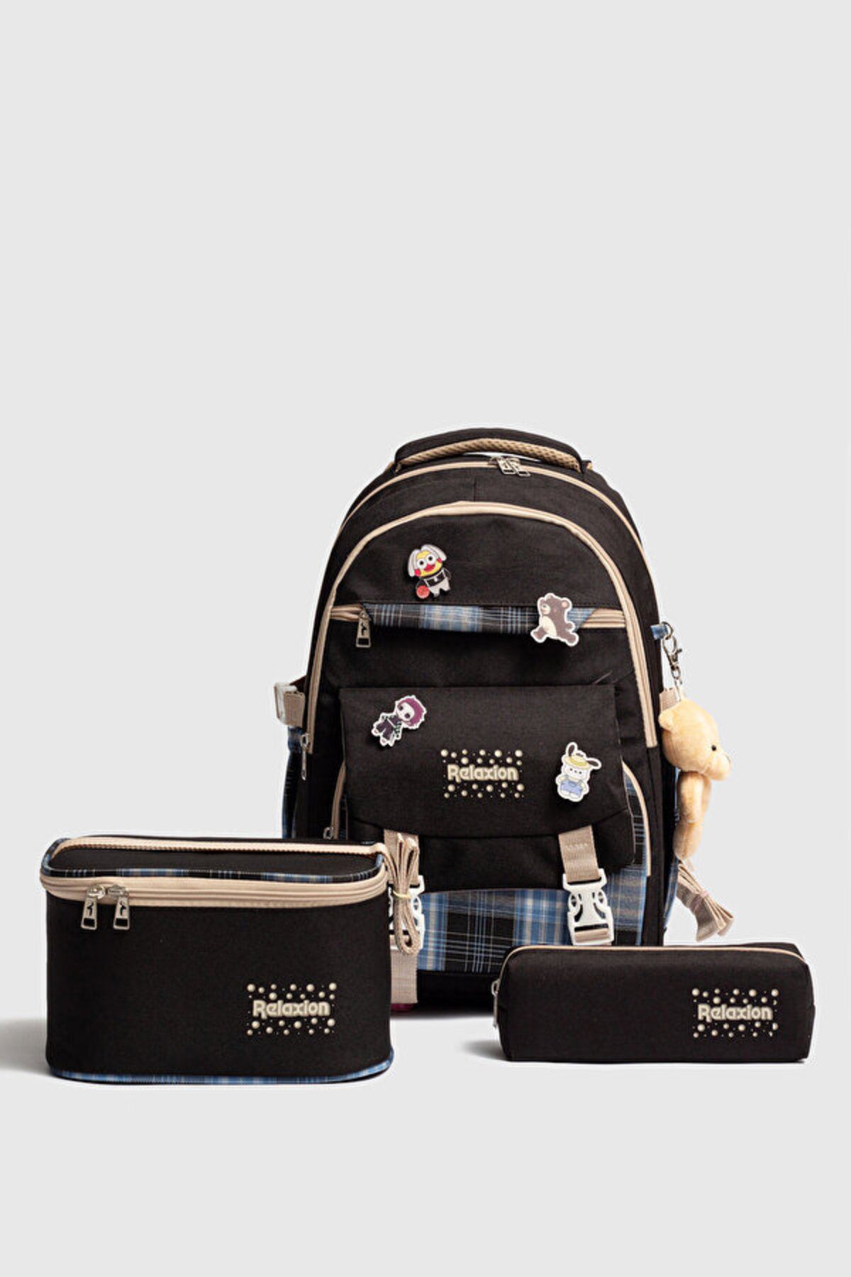 1396 3 lü Ortopedik Çok Gözlü Su Geçirmez Laptop Bölmeli Aksesuarlı Çocuk Okul Sırt Çanta