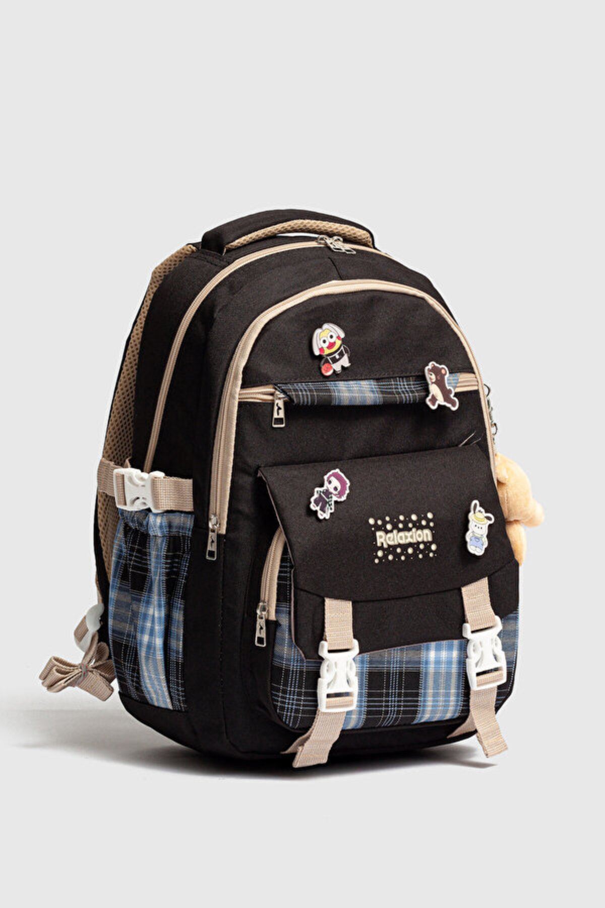 1396 3 lü Ortopedik Çok Gözlü Su Geçirmez Laptop Bölmeli Aksesuarlı Çocuk Okul Sırt Çanta