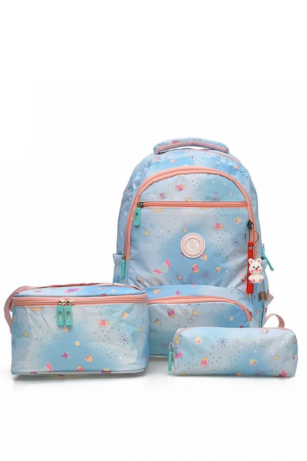 1385 3 lü Ortopedik Çok Gözlü Su Geçirmez Laptop Bölmeli Aksesuarlı Çocuk Okul Sırt Çanta