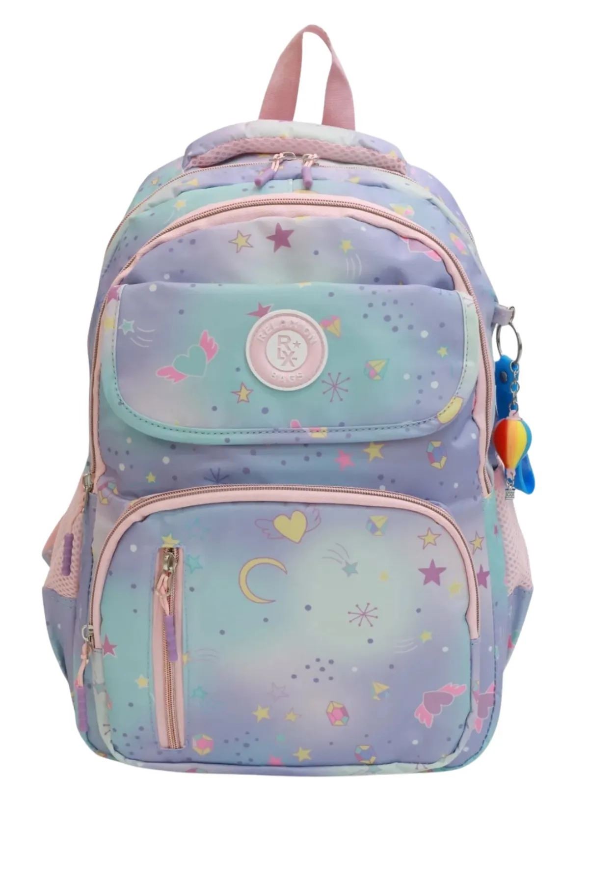 1390 3 lü Tam Ortopedik Renkli Desenli Okul Çanta Seti (Sırt Çantası + Beslenme Çantası + Kalemlik)