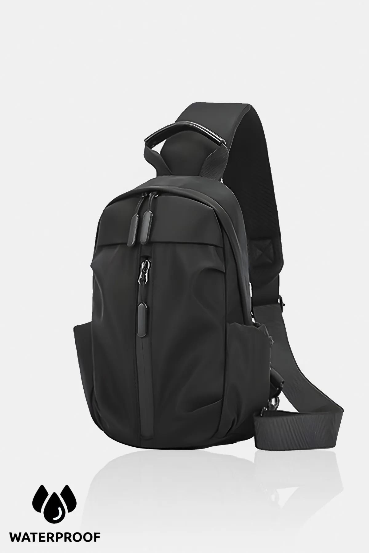 Su İtici Kumaş ve Fermuar Özellikli Siyah Çapraz Askılı Omuz ve Bel Çantası