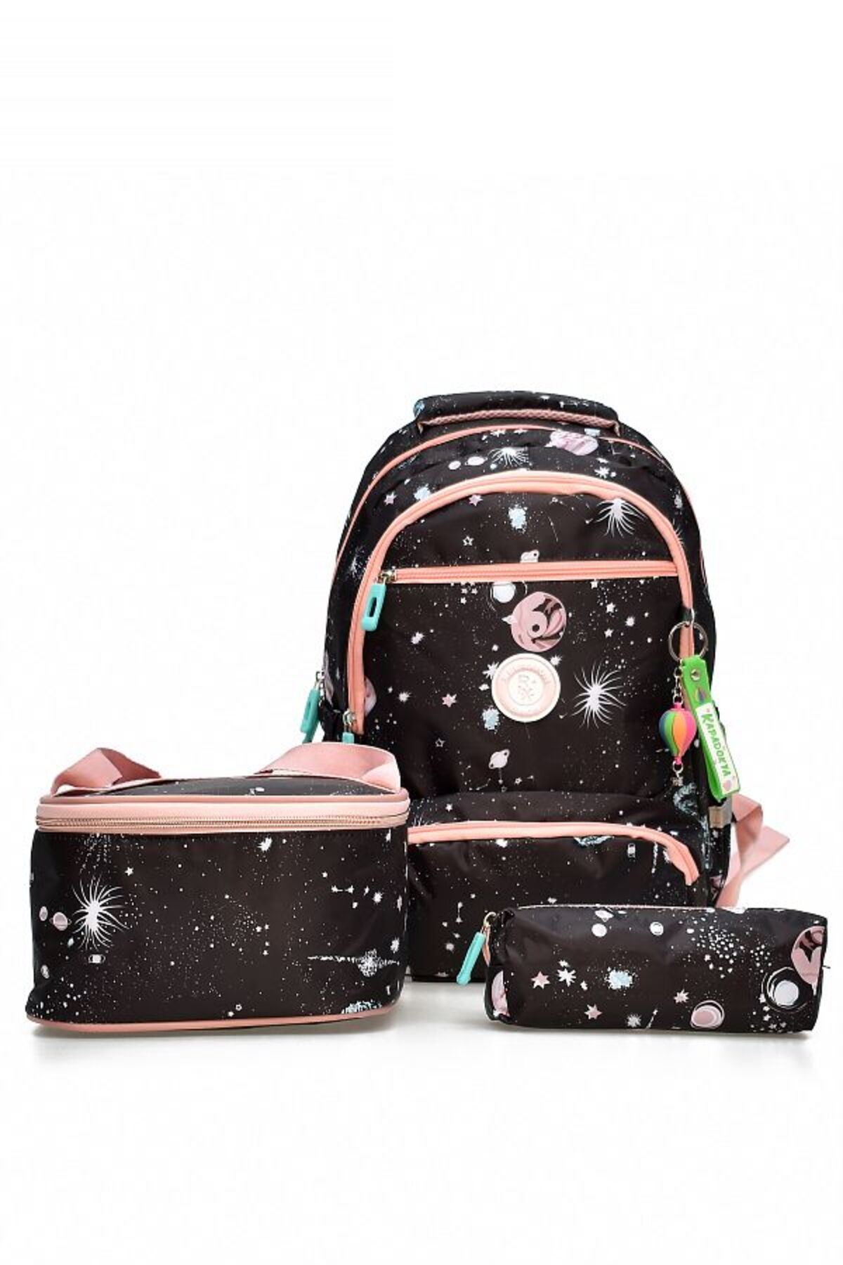 1385 3 lü Ortopedik Çok Gözlü Su Geçirmez Laptop Bölmeli Aksesuarlı Çocuk Okul Sırt Çanta