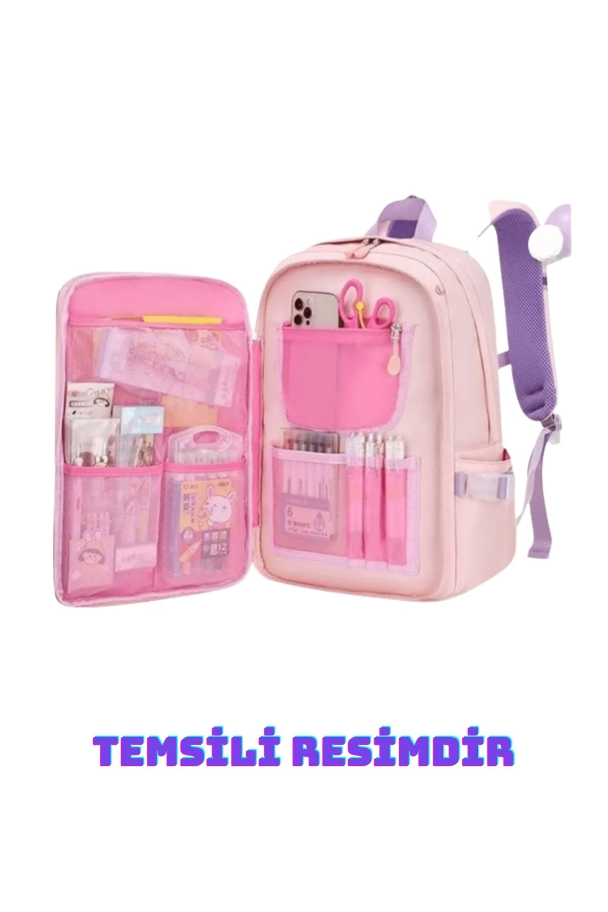 Kore Tarzı Ortopedik Aksesuarlı Lüx Okul Çantası