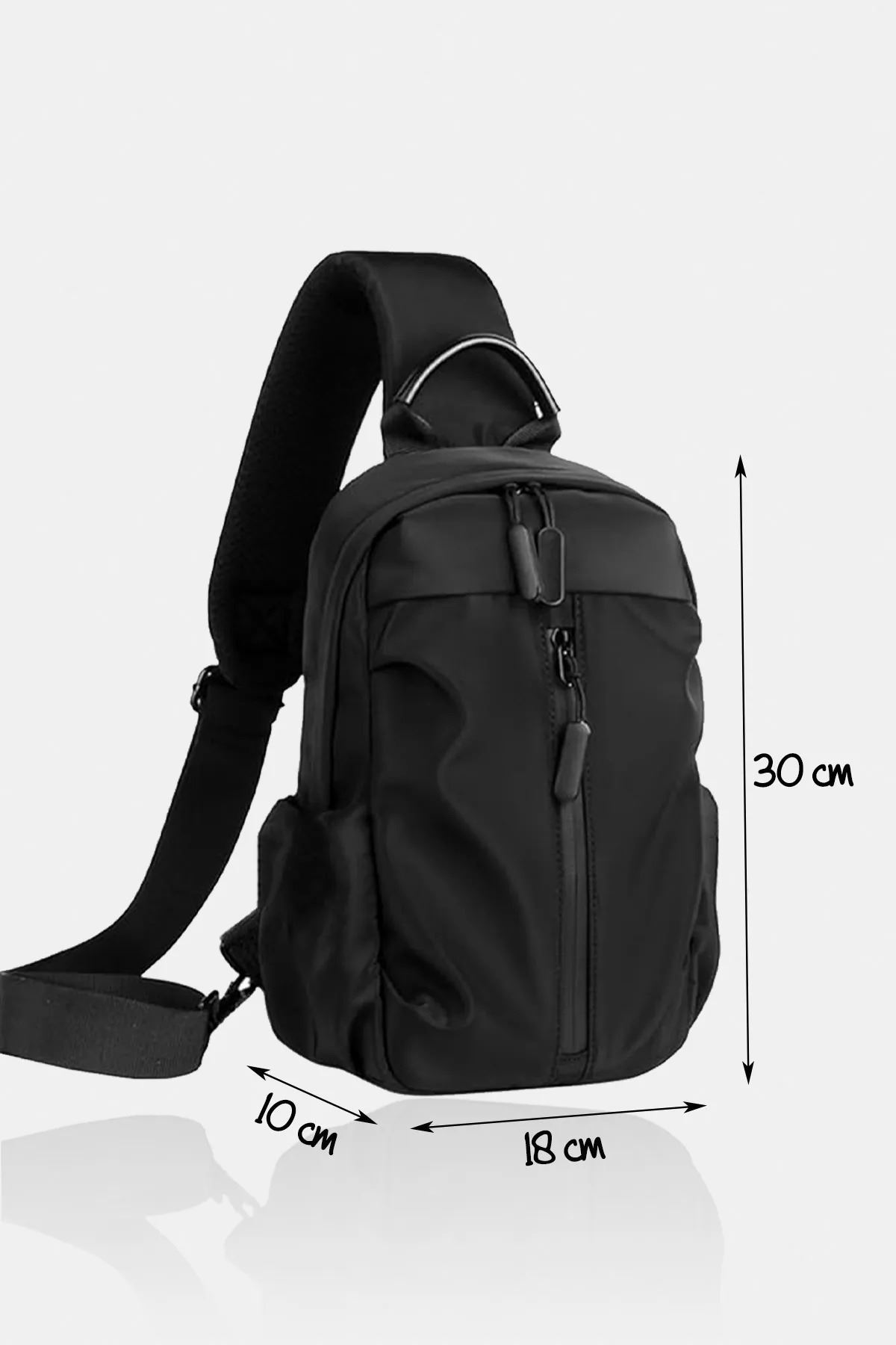 Su İtici Kumaş ve Fermuar Özellikli Siyah Çapraz Askılı Omuz ve Bel Çantası