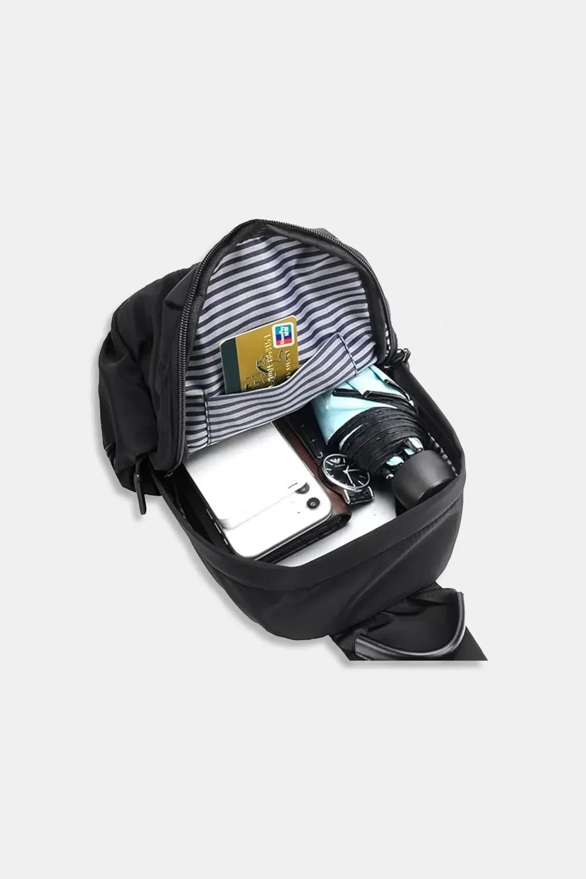 Su İtici Kumaş ve Fermuar Özellikli Siyah Çapraz Askılı Omuz ve Bel Çantası