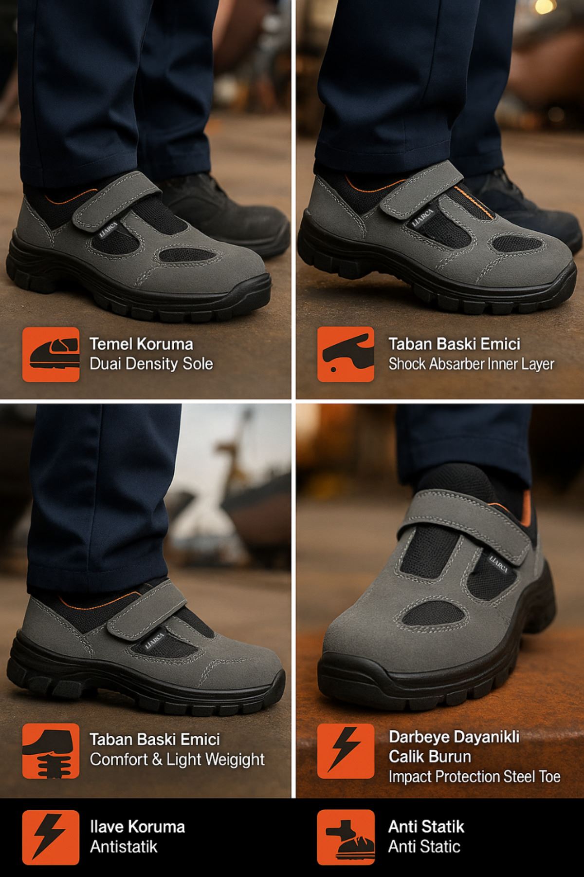 ProGuard™ Çelik Burunlu Deri İş Ayakkabısı – Hafif, Kaymaz, Şok Emici, Su & Yağ Geçirmez