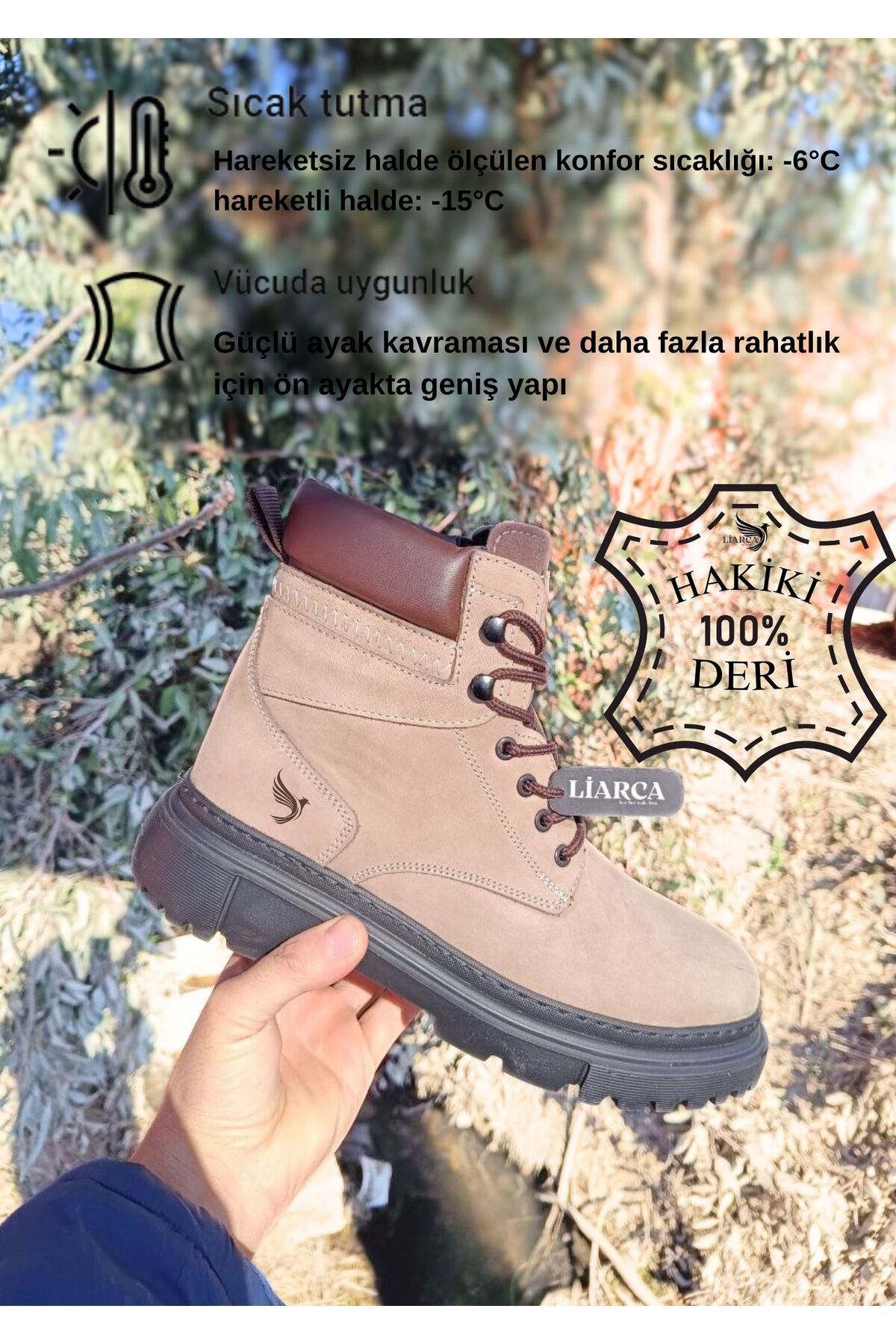 Hakiki  Deri Garantili Süper Hafif Soğuk Geçirmez Kaymaz Eva alt ve Rahat İç Taban Kışlık Erkek Bot