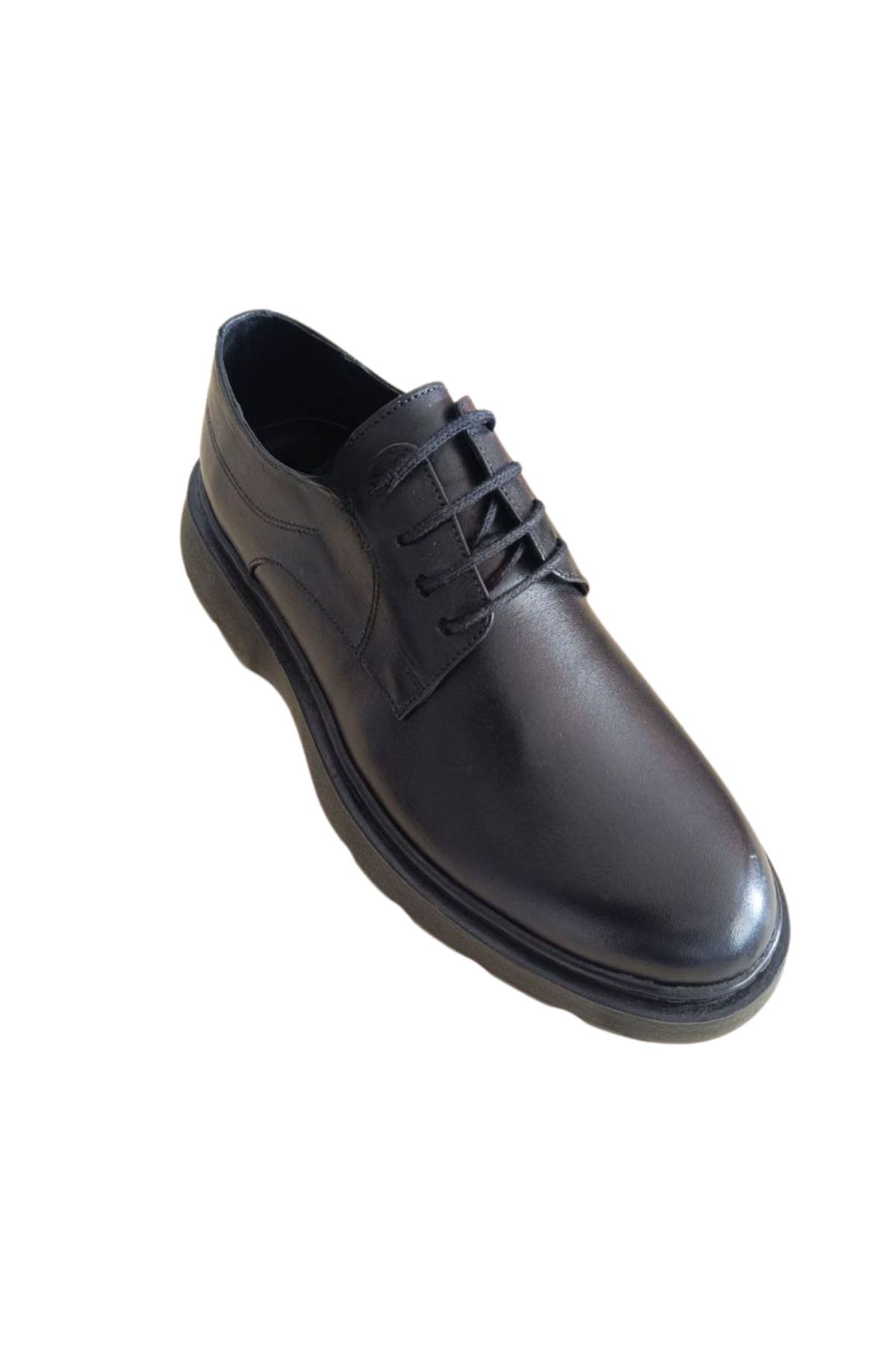 IMPERIA Erkek Siyah Hakiki Deri Klasik Ayakkabı | Kalın Tabanlı Bağcıklı Derby Model | Business Ofis