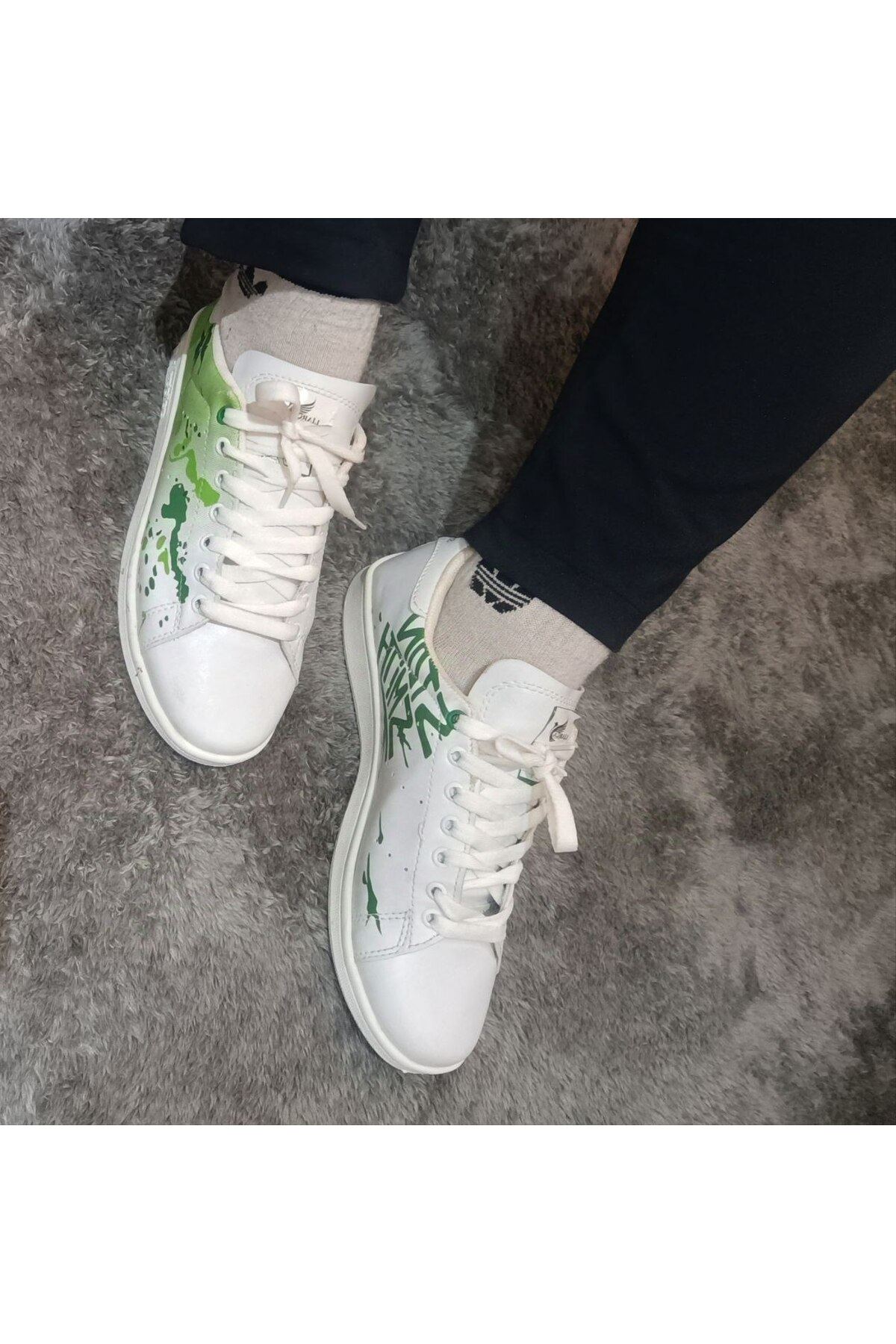 5015 Rahat Şık Beyaz Yeşil Sneaker Yürüyüş Ayakkabısı 36 37 38 39 40 Numara 