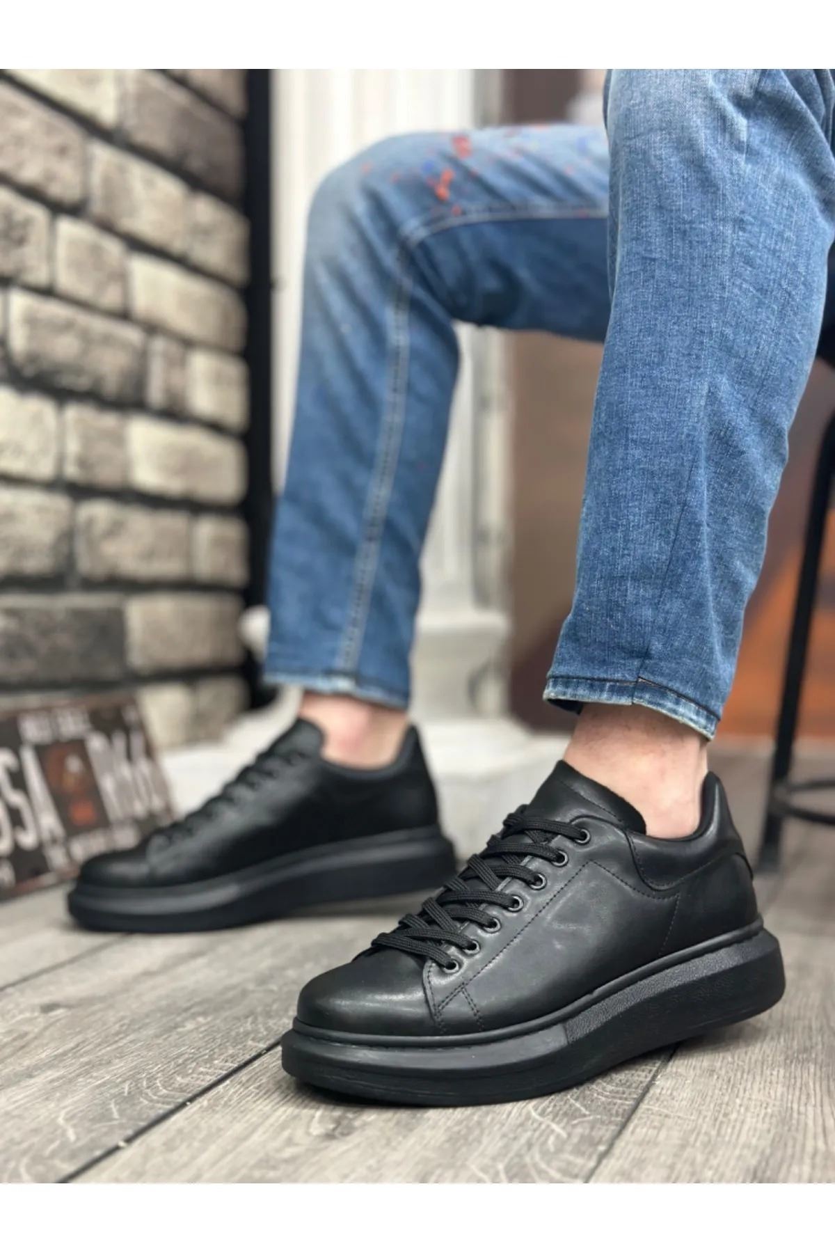 Kadın Erkek Unisex Bağcıklı Deri Yüksek Tabanlı Rahat Günlük Spor Ayakkabı Sneaker