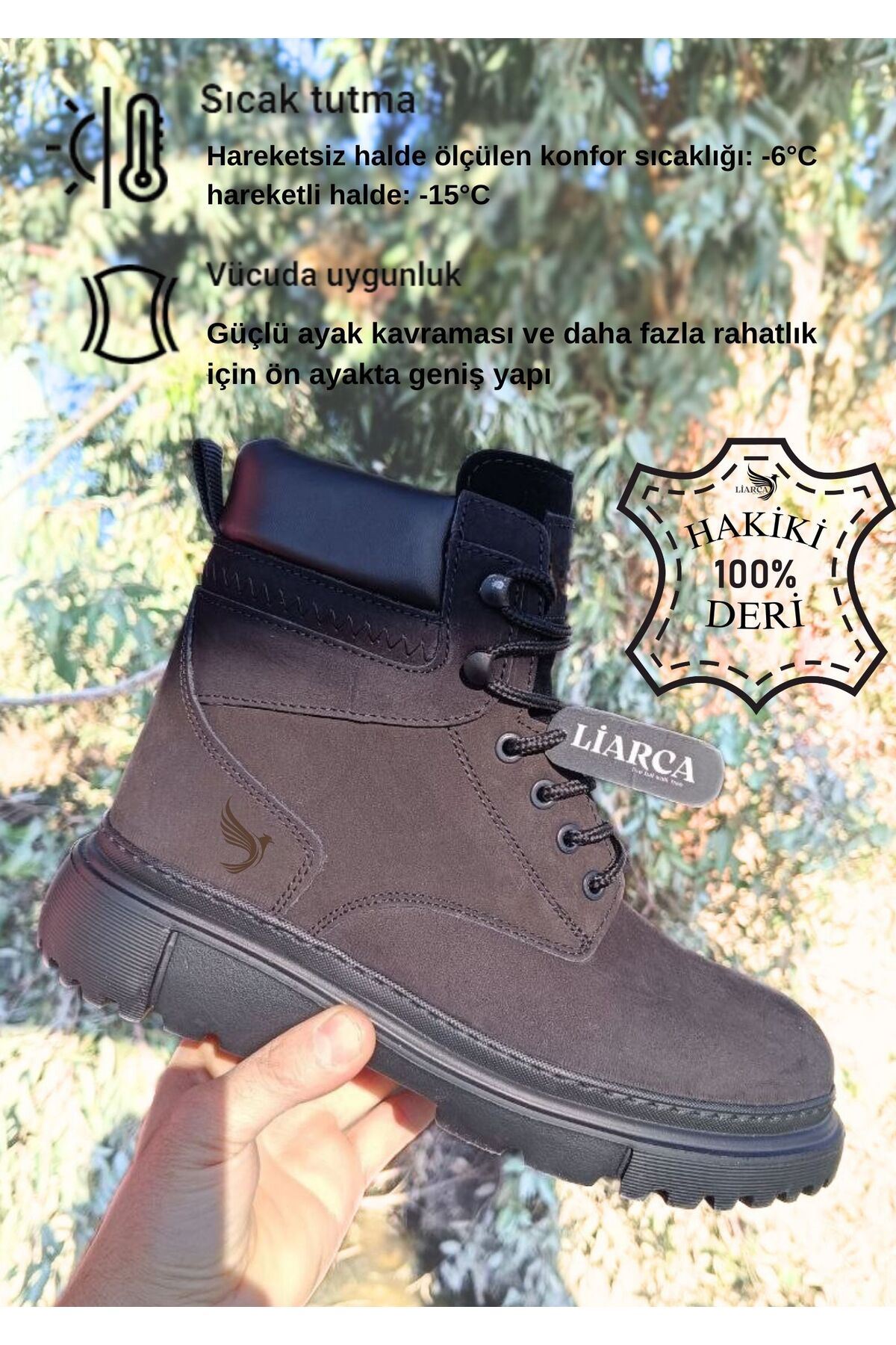 Hakiki  Deri Garantili Süper Hafif Soğuk Geçirmez Kaymaz Eva alt ve Rahat İç Taban Kışlık Erkek Bot