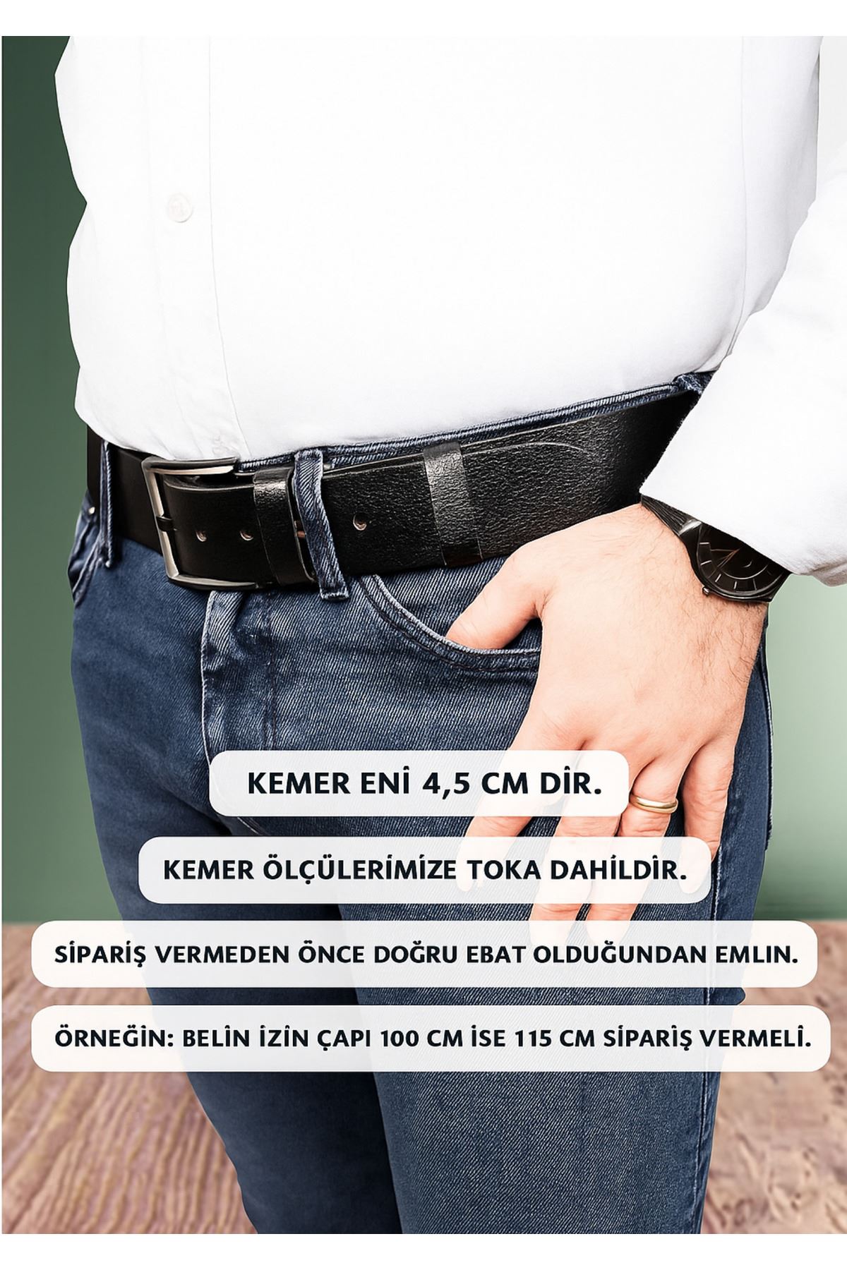 %100 Hakiki Deri Erkek Kot Kemeri 4.5 Cm Manda Derisi Siyah Hediyelik Kemer Çeyizlik Spor Kemer