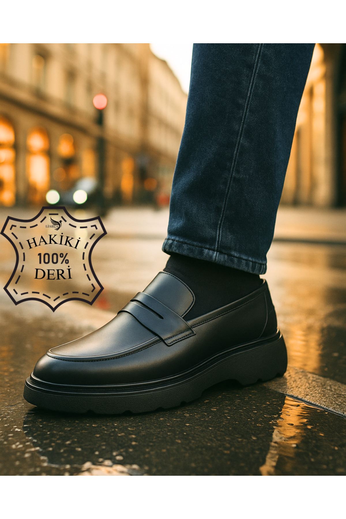 ONYX Erkek Siyah Hakiki Deri Makosen | Kalın Taban Loafer Günlük Klasik Ayakkabı | Yeni Sezon