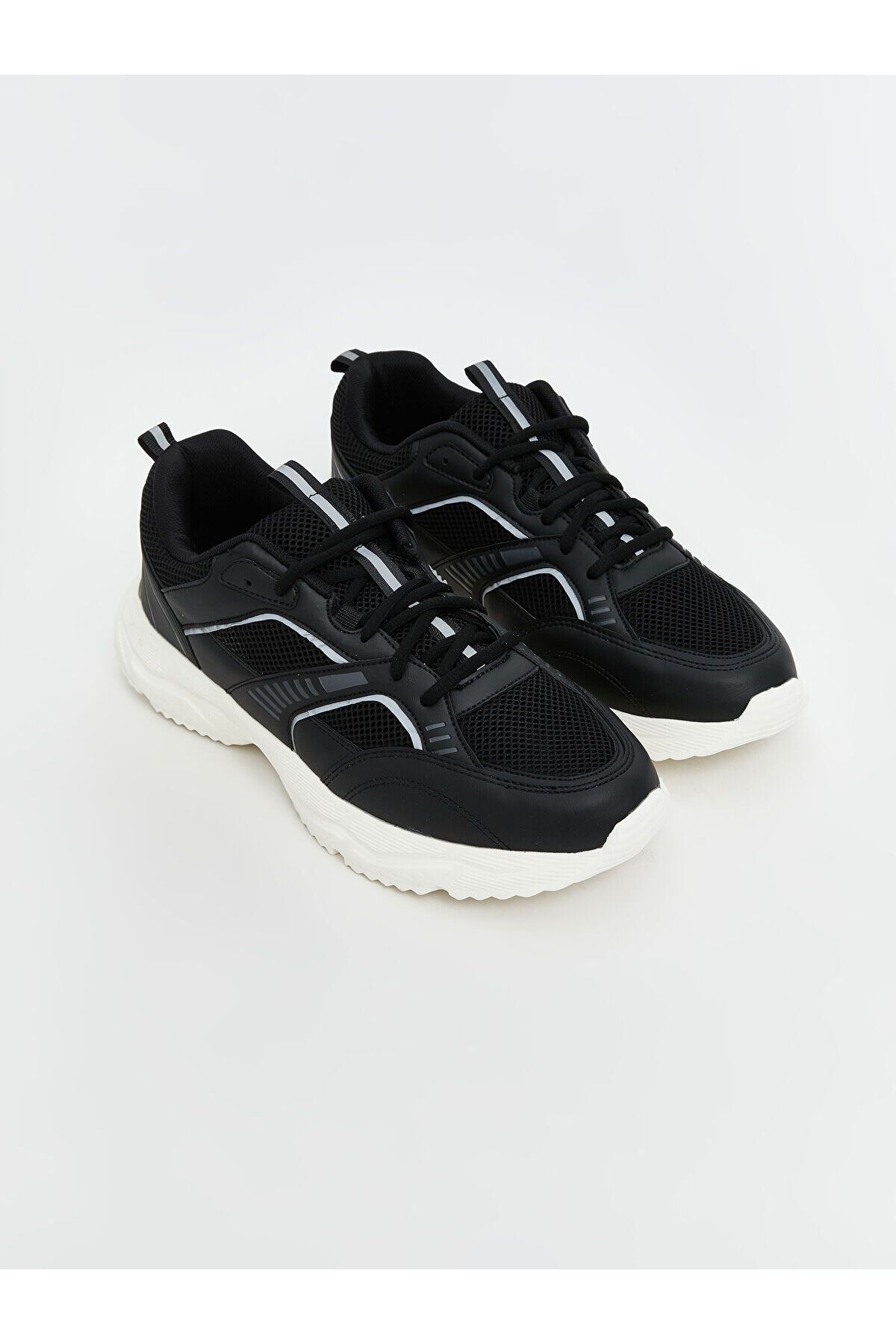 Siyah Beyaz Air Taban Erkek Yürüyüş Koşu Spor Ayakkabı - File Detaylı Rahat Günlük Sneaker