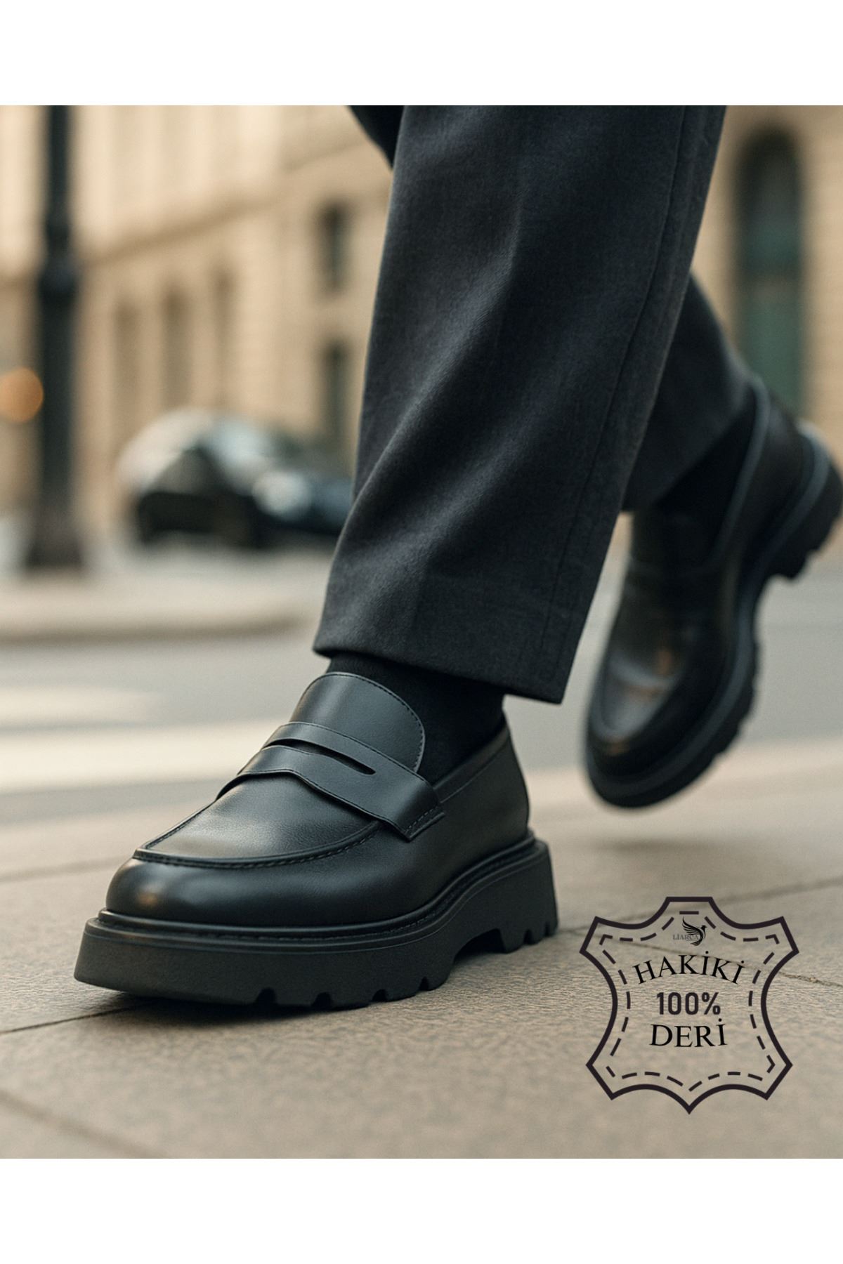 ONYX Erkek Siyah Hakiki Deri Makosen | Kalın Taban Loafer Günlük Klasik Ayakkabı | Yeni Sezon