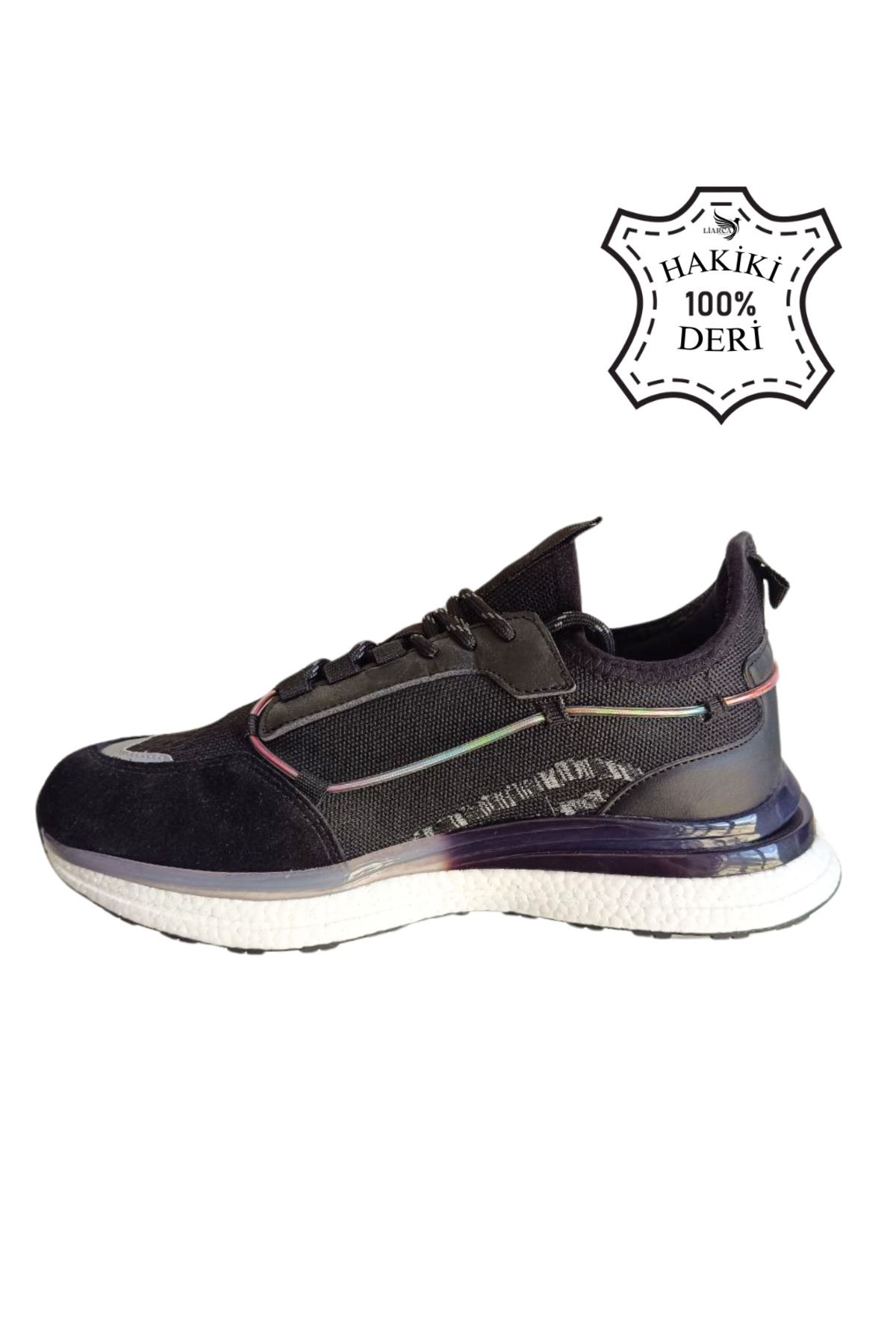 Hakiki Deri Jel Köpük Yüksek Taban Ortopedik İthal Bağcıklı Spor Ayakkabı Sneaker Dar kalıp