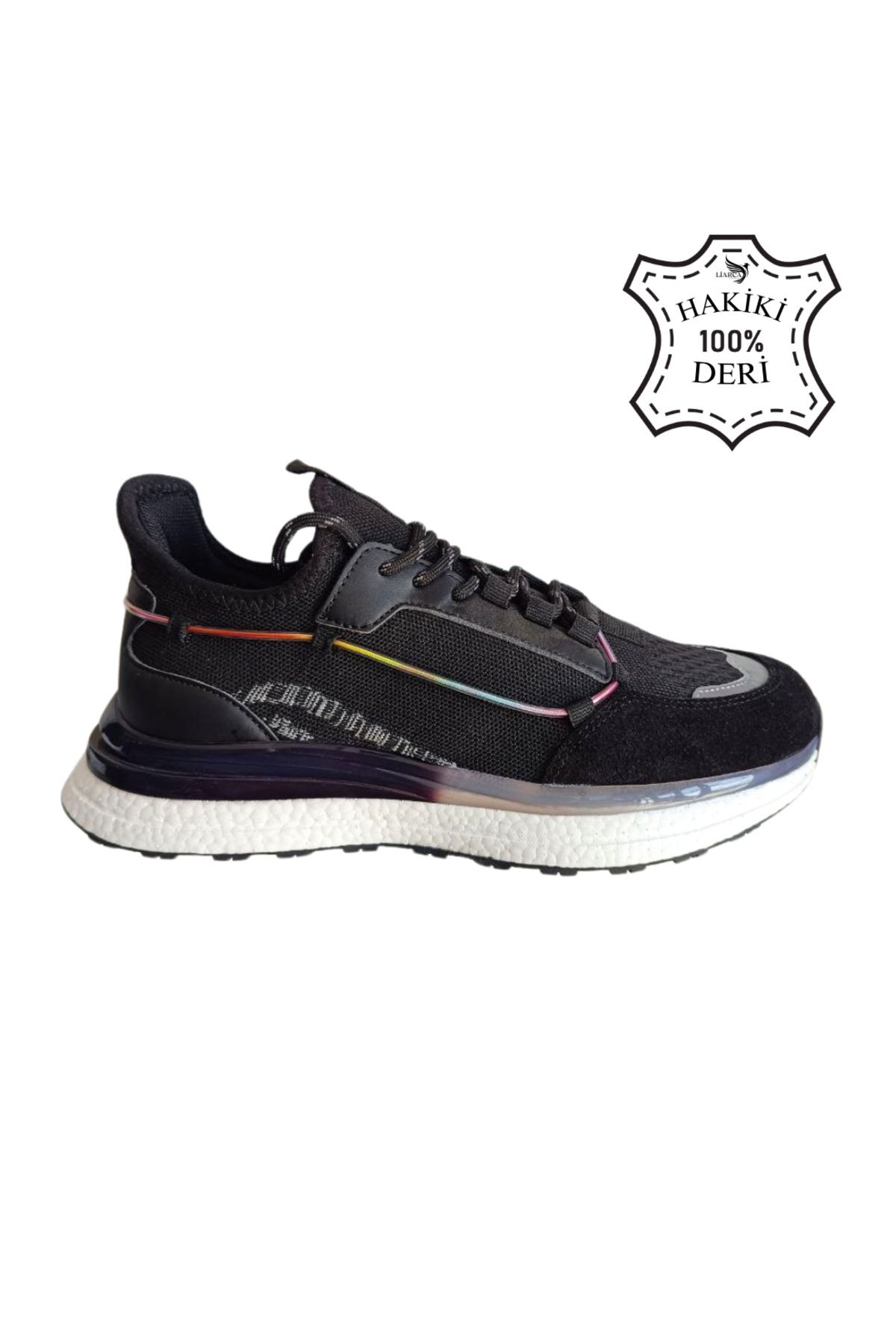 Hakiki Deri Jel Köpük Yüksek Taban Ortopedik İthal Bağcıklı Spor Ayakkabı Sneaker Dar kalıp