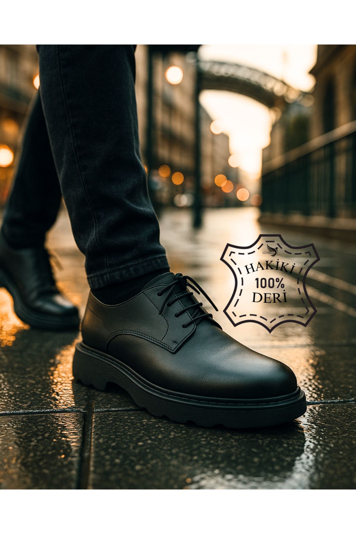 IMPERIA Erkek Siyah Hakiki Deri Klasik Ayakkabı | Kalın Tabanlı Bağcıklı Derby Model | Business Ofis