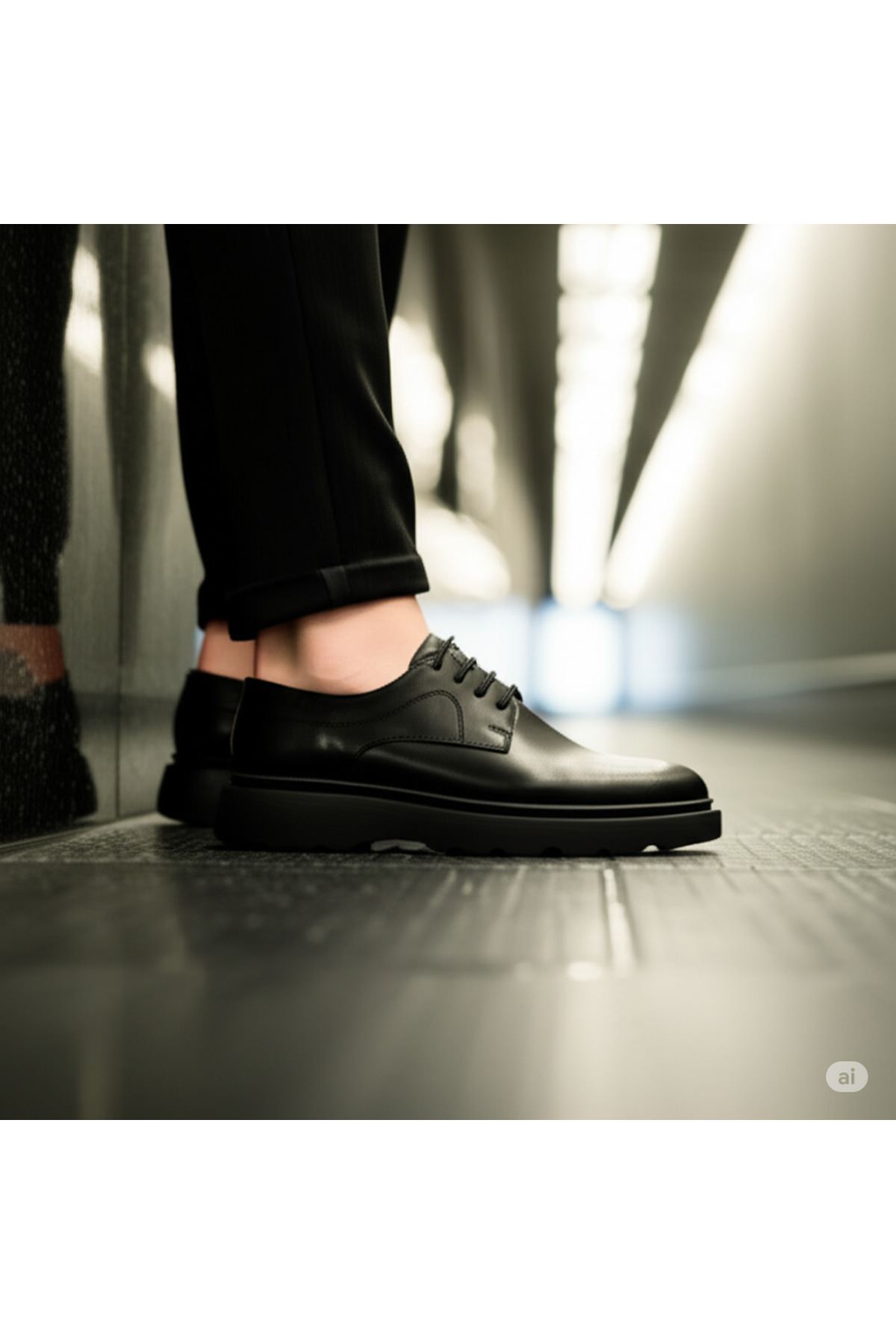 IMPERIA Erkek Siyah Hakiki Deri Klasik Ayakkabı | Kalın Tabanlı Bağcıklı Derby Model | Business Ofis