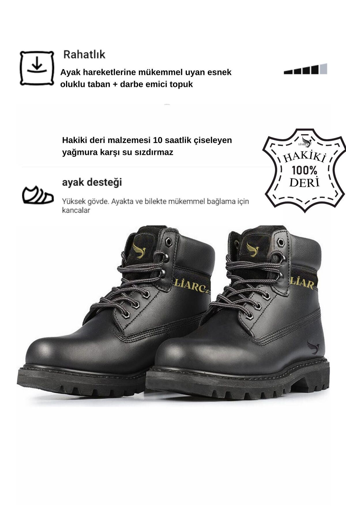 Hakiki  Deri Hafif Soğuk Geçirmez Kaymaz Kauçuk alt ve Rahat İç Taban Kışlık Unisex 36 37 38 39 40 4