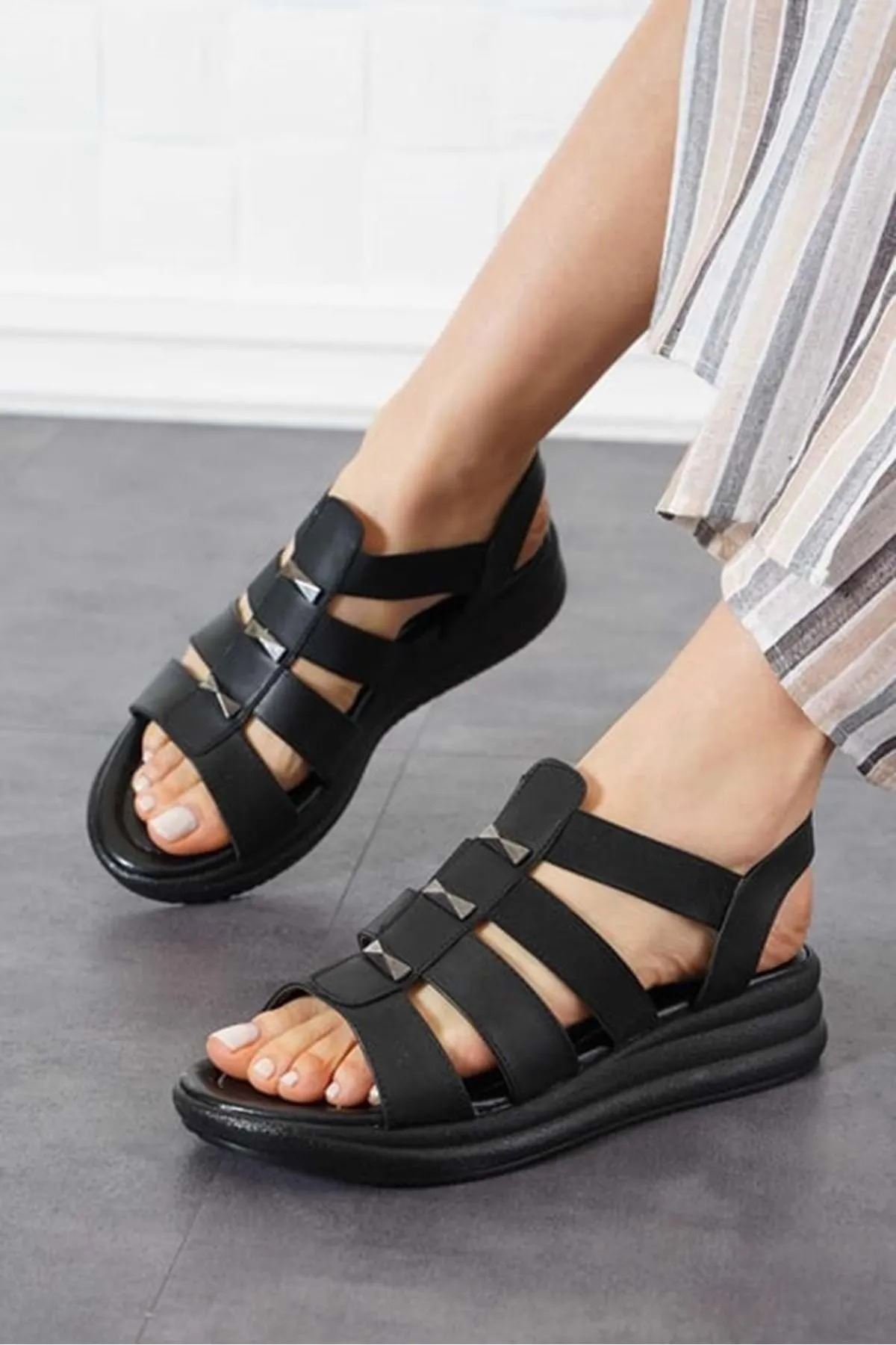 FlexWalk Kadın Lastik Destekli Günlük Rahat Topuklu Sandalet