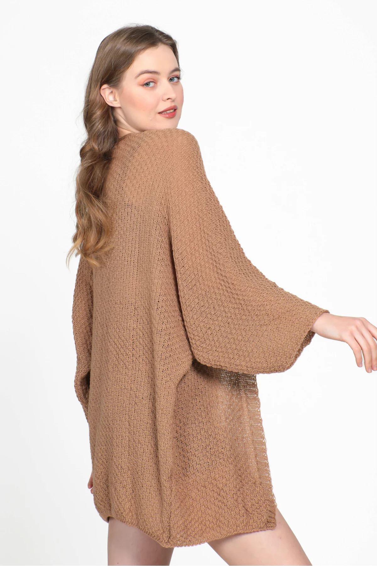Yarasa Kol Mevsimlik Hırka Camel