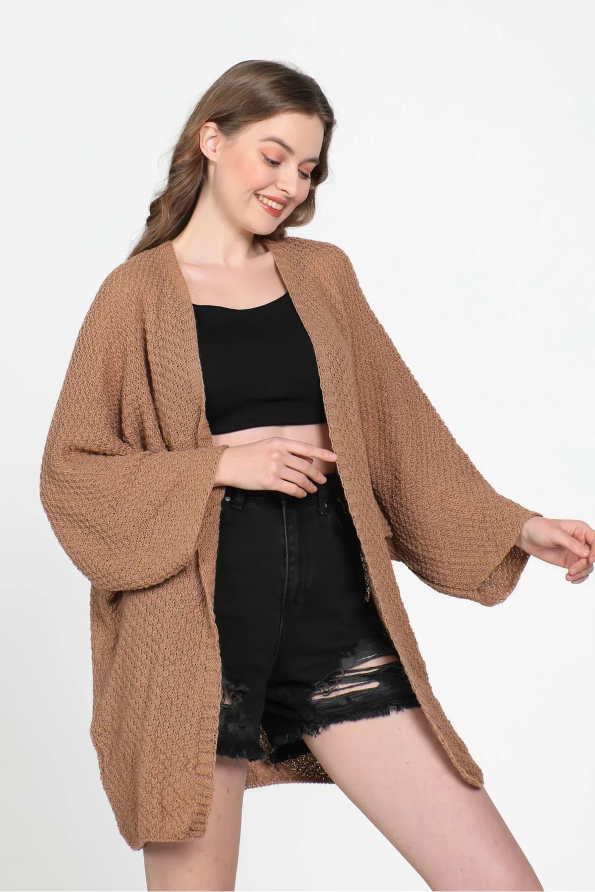 Yarasa Kol Mevsimlik Hırka Camel