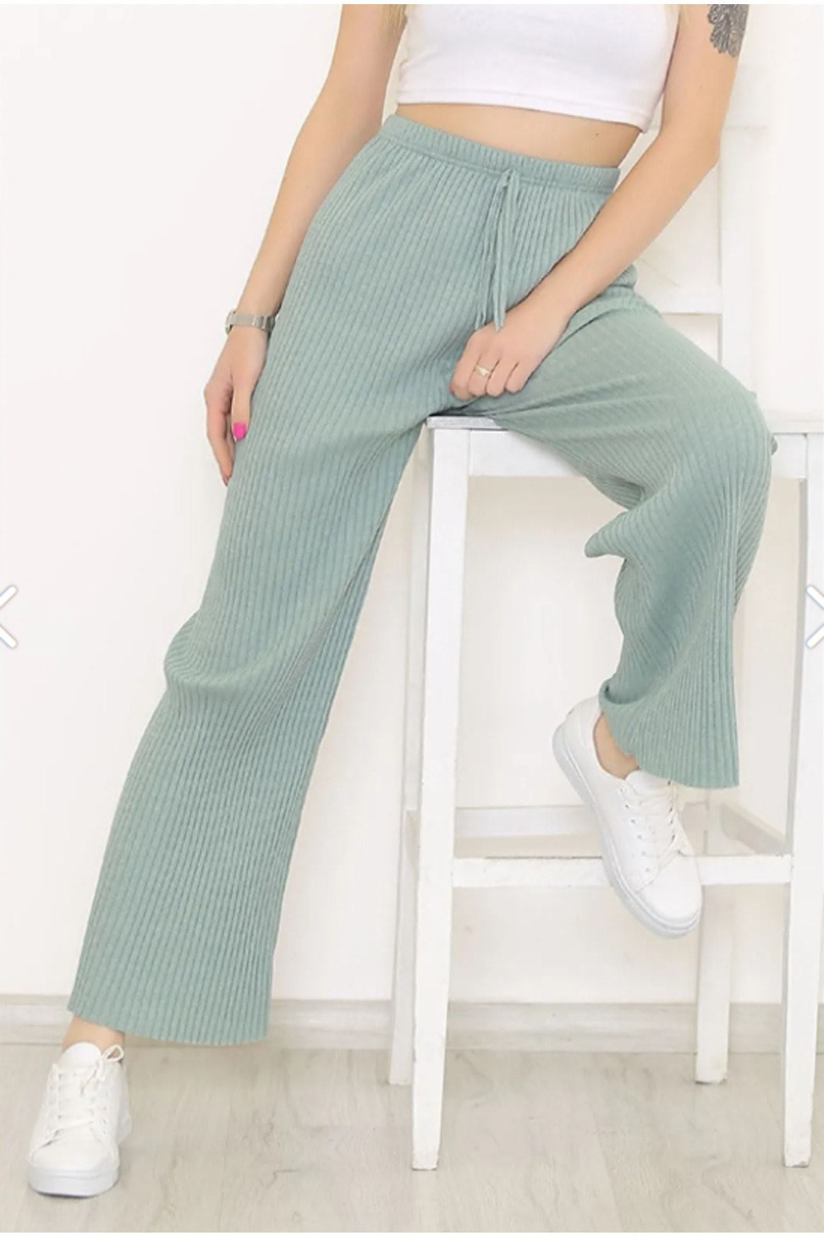 Yüksek Bel Yumuşacık Fitilli Beli Lastikli Günlük Rahat Kadın Pijama