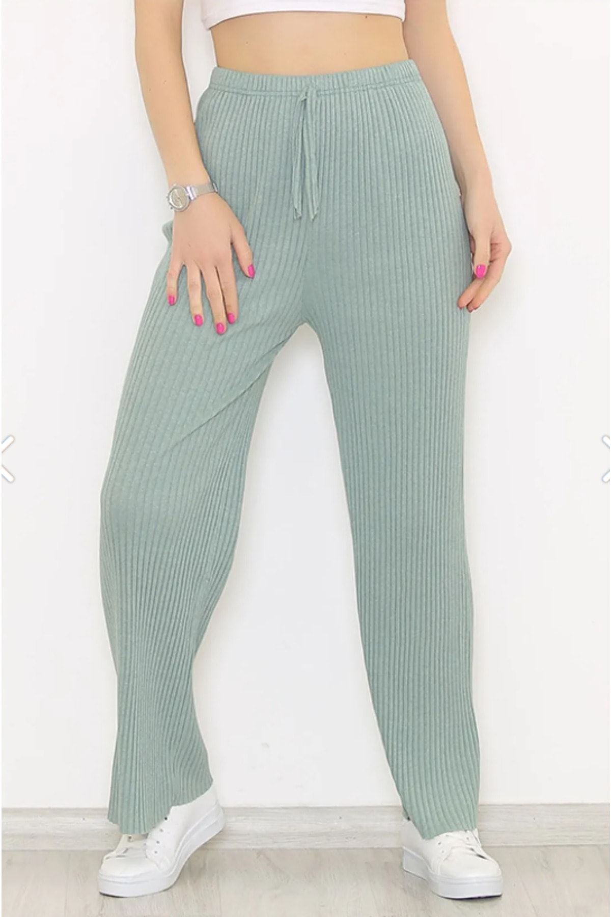 Yüksek Bel Yumuşacık Fitilli Beli Lastikli Günlük Rahat Kadın Pijama