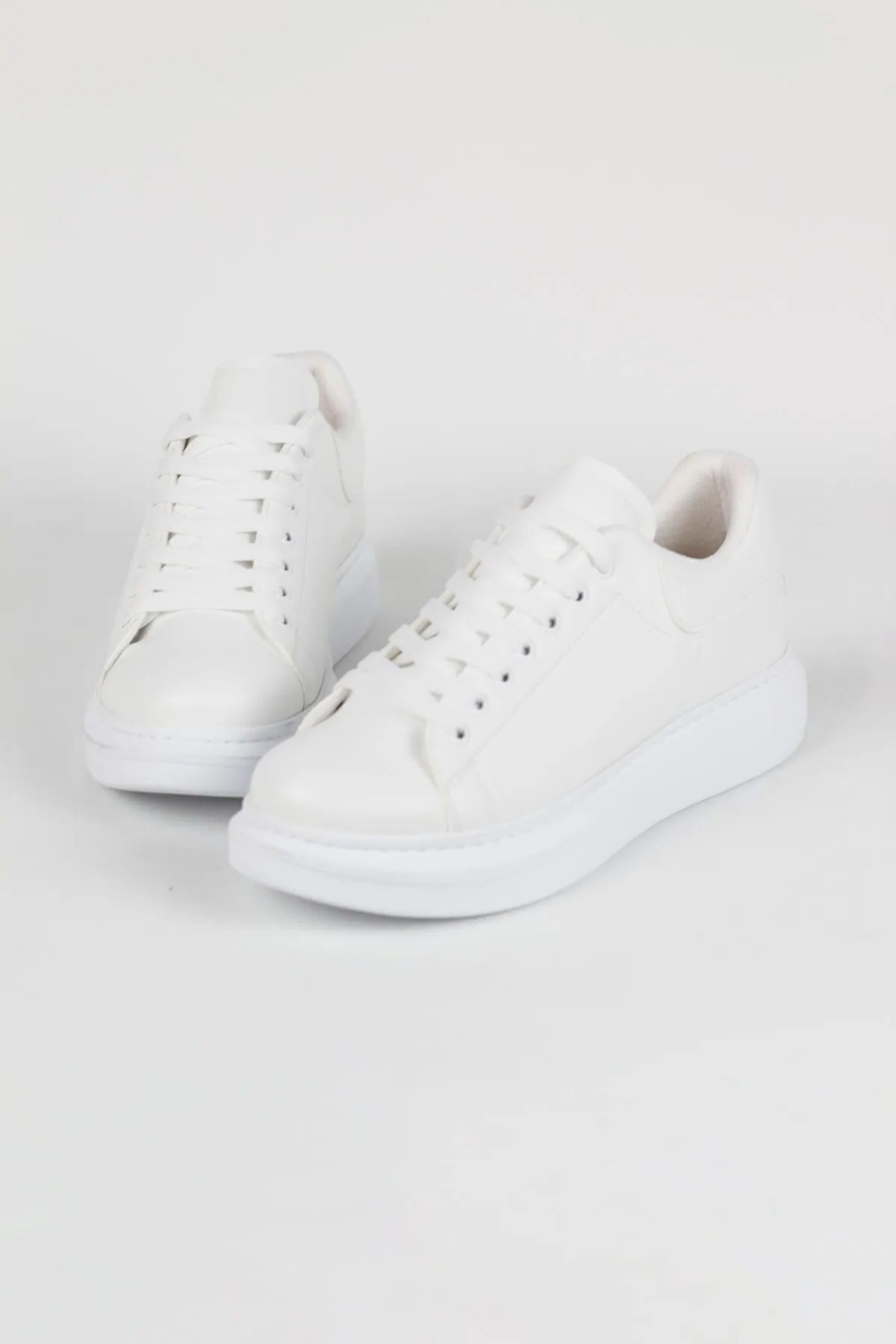 Beyaz Deri Yüksek Taban Erkek Spor Ayakkabı - Ossguus