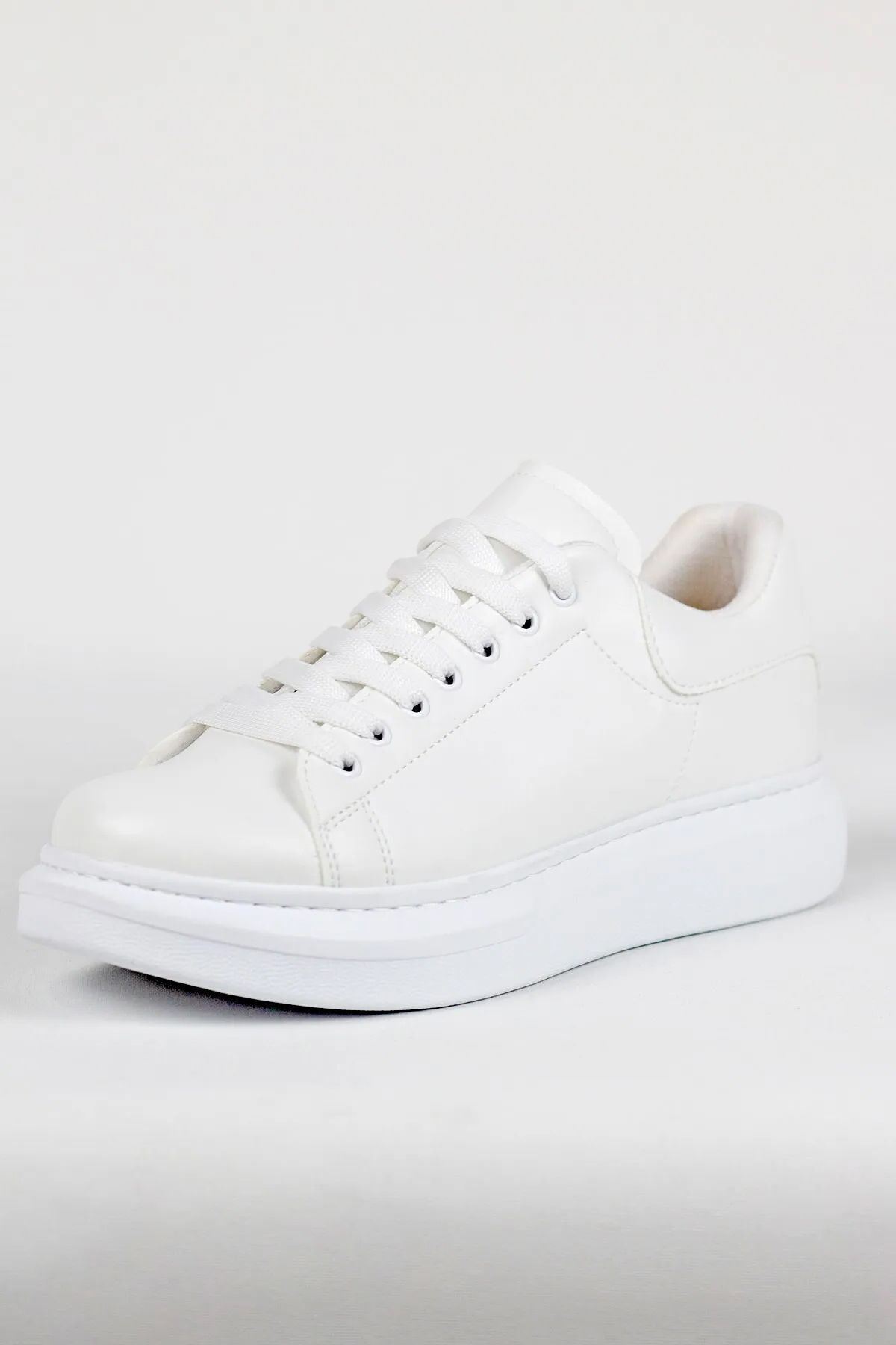 Beyaz Deri Yüksek Taban Erkek Spor Ayakkabı - Ossguus