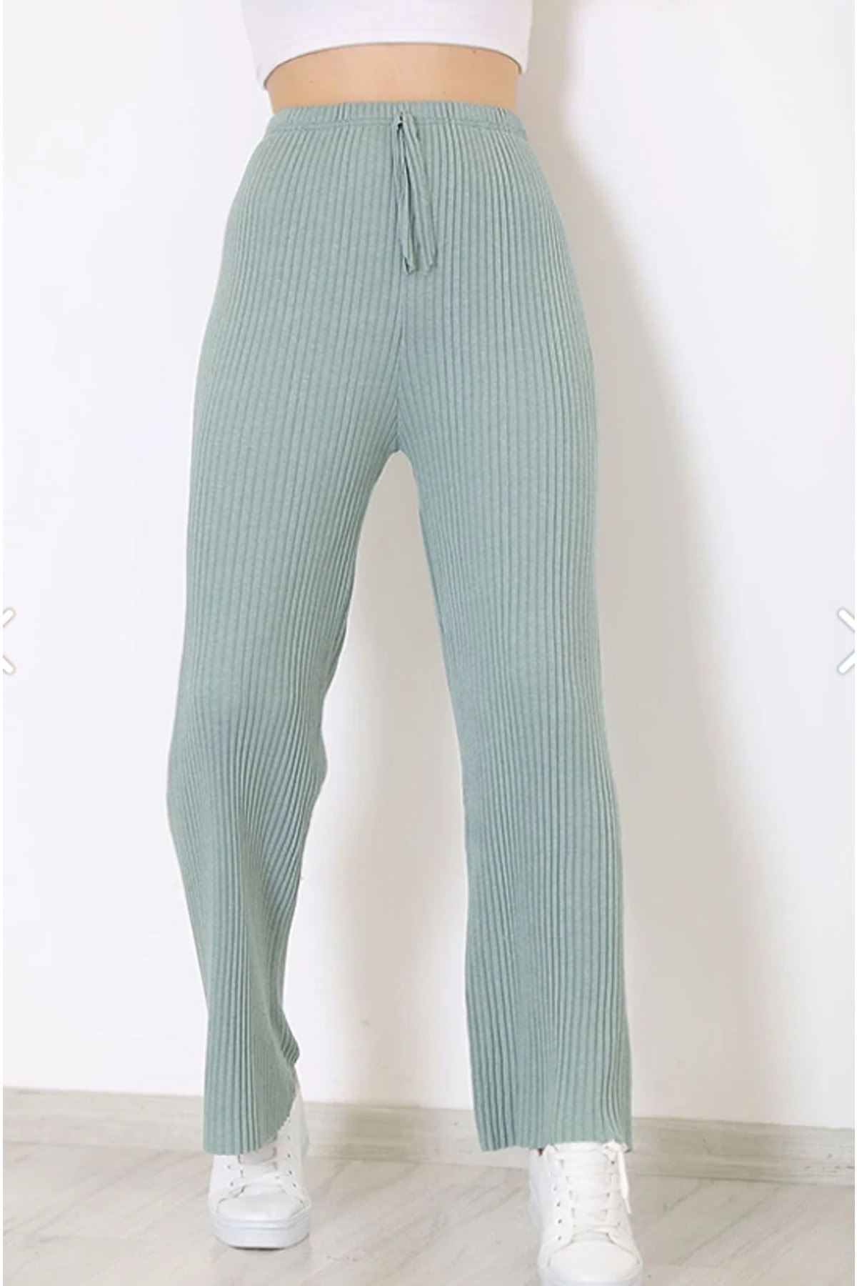 Yüksek Bel Yumuşacık Fitilli Beli Lastikli Günlük Rahat Kadın Pijama