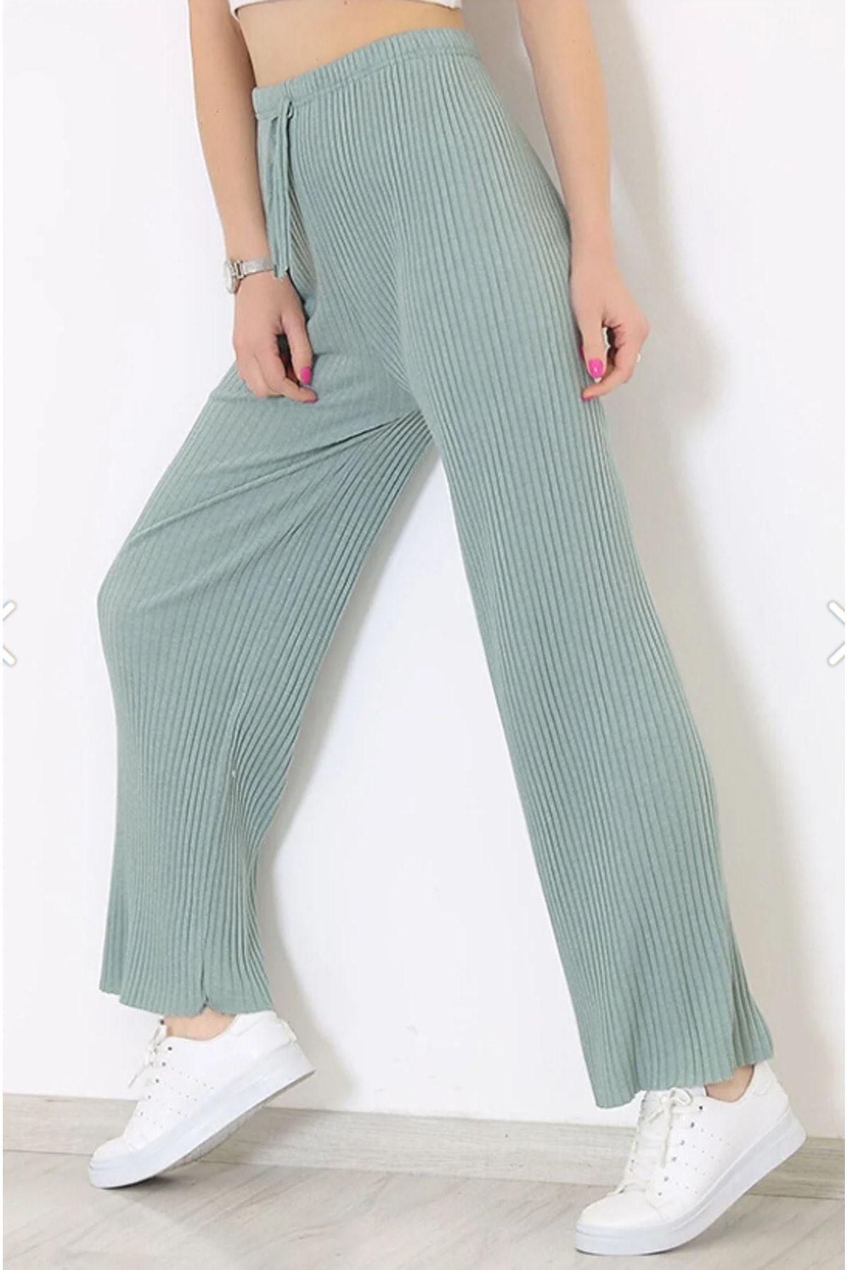 Yüksek Bel Yumuşacık Fitilli Beli Lastikli Günlük Rahat Kadın Pijama