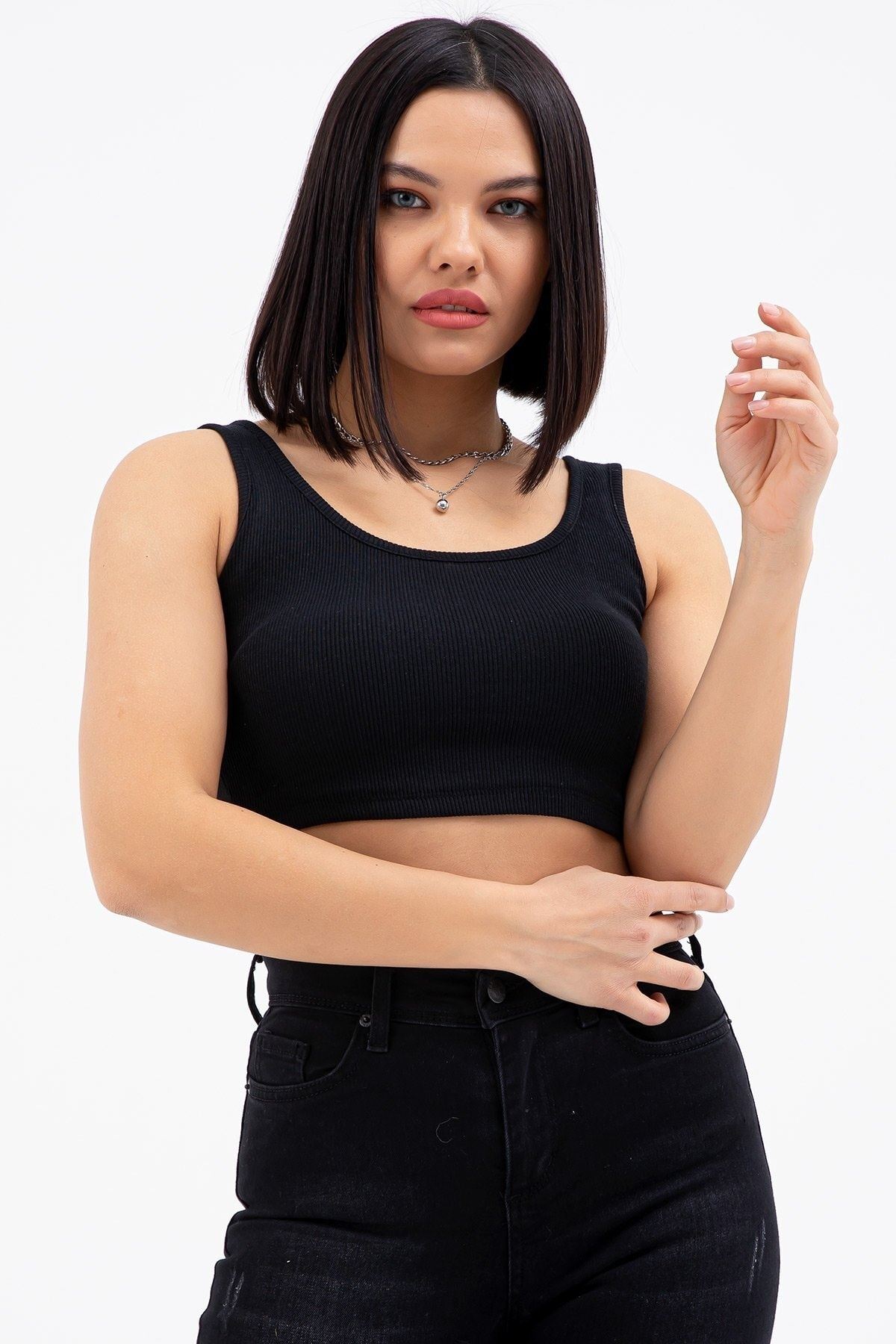 Kadın Siyah Crop Atlet