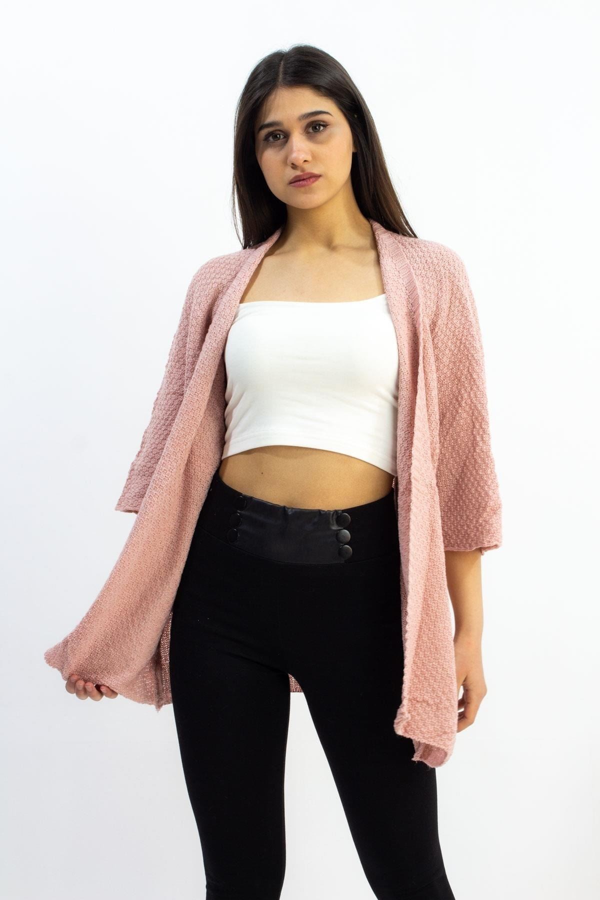 Sermoda Yarasa Kol Triko Kadın Hırka Gül Kurusu