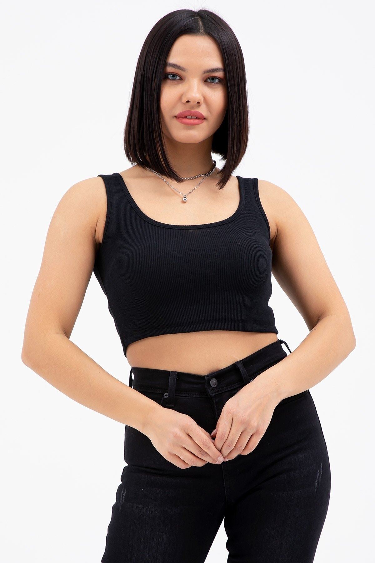 Kadın Siyah Crop Atlet