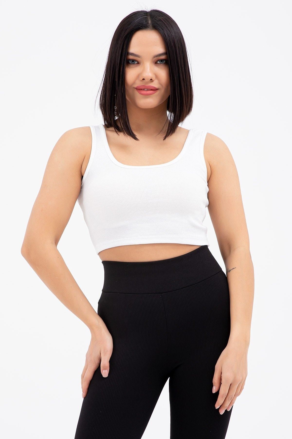 Kadın Ekru Crop Atlet