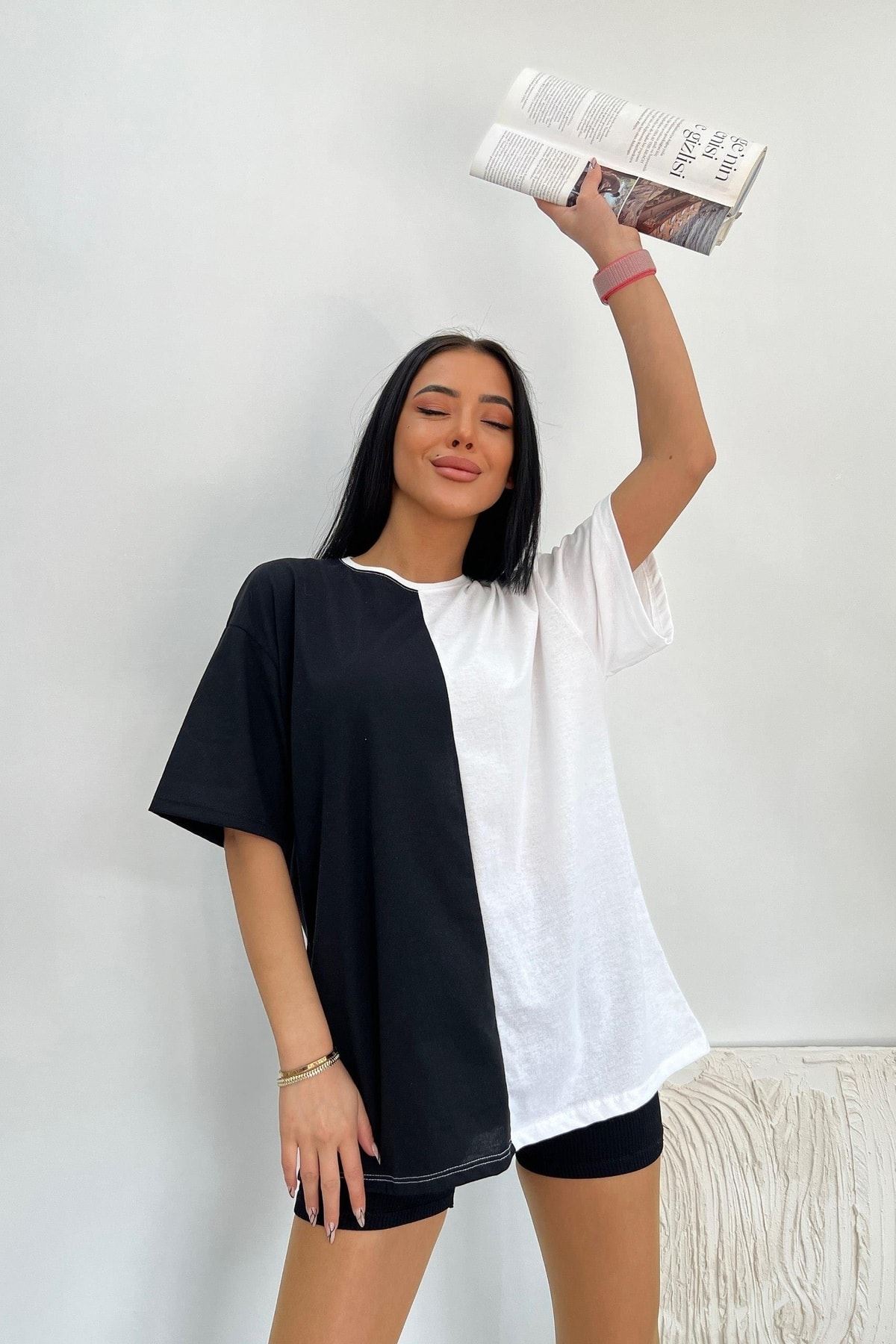 Üst Kalite 30/1 Süprem Kumaş Oversize Cift Renk Tshirt