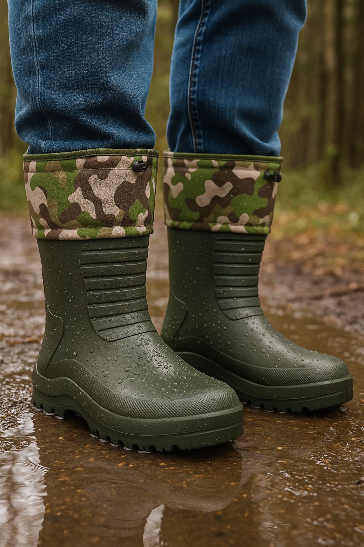 Su Geçirmez Hafif EVA Kauçuk Çizme Avcı Balıkçı Motorcu Kurye Termal Çoraplı Yağmur Çizmesi