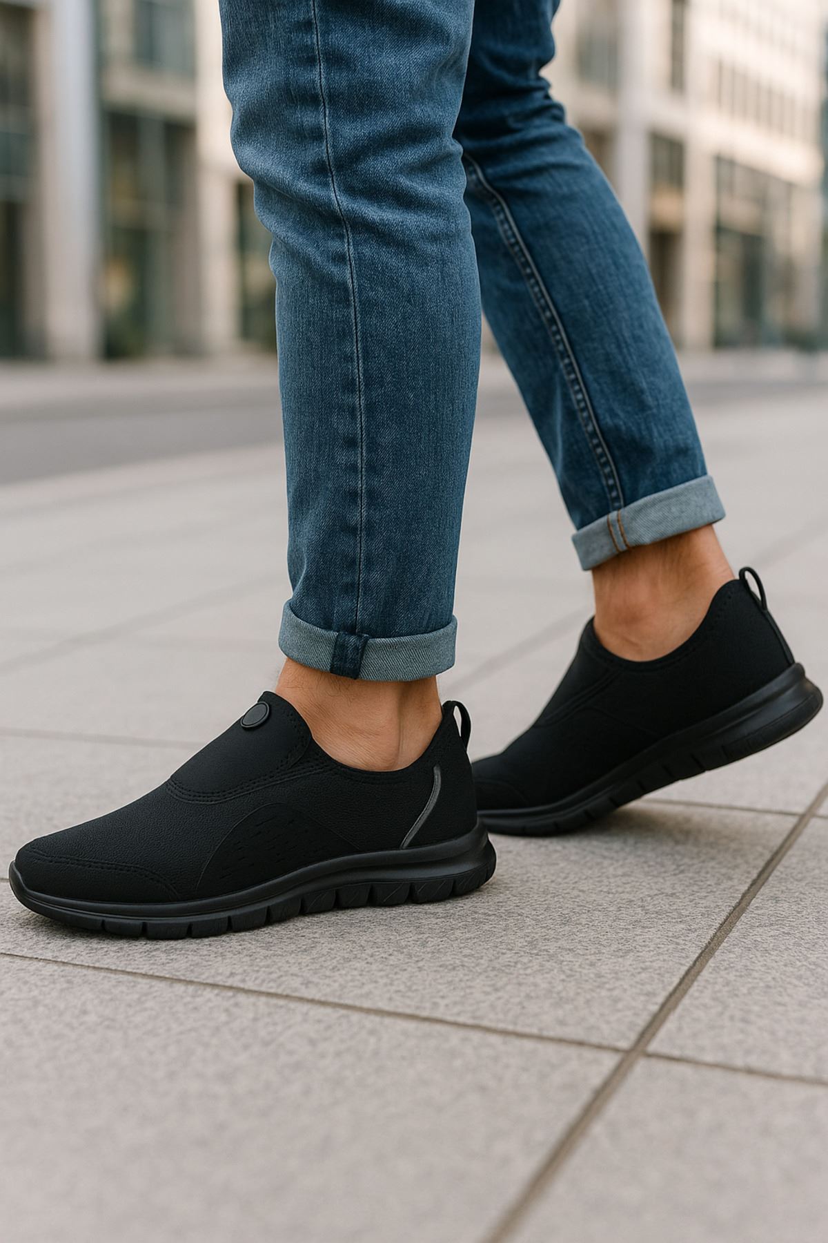 FlexStep Erkek Bağcıksız Nefes Alan Ultra Hafif Günlük Spor Ayakkabı – Siyah