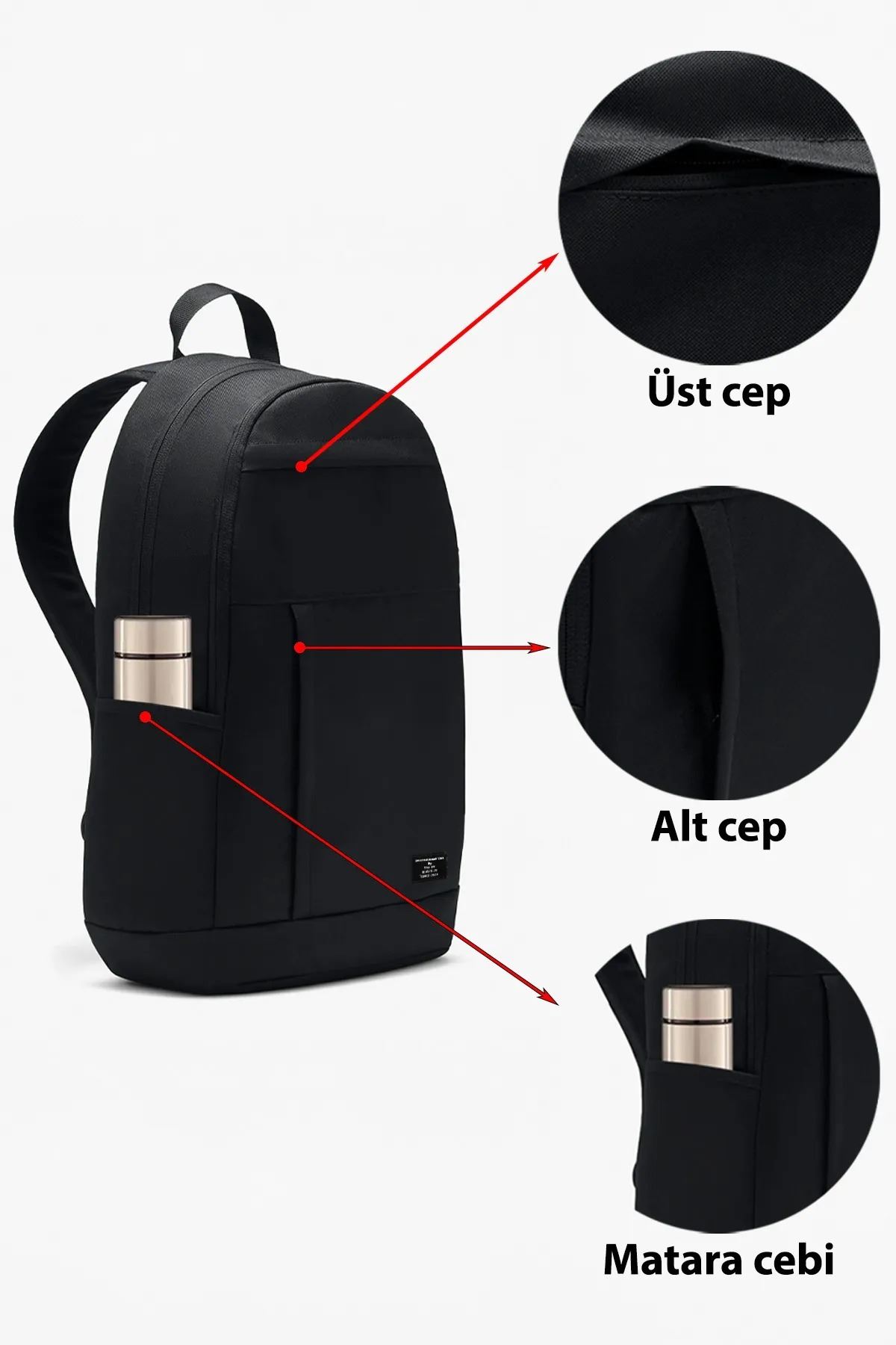 Unisex 4 Bölmeli Kalemlikli Siyah Su Itici Kumaş Özellikli Okul Sırt Çantası