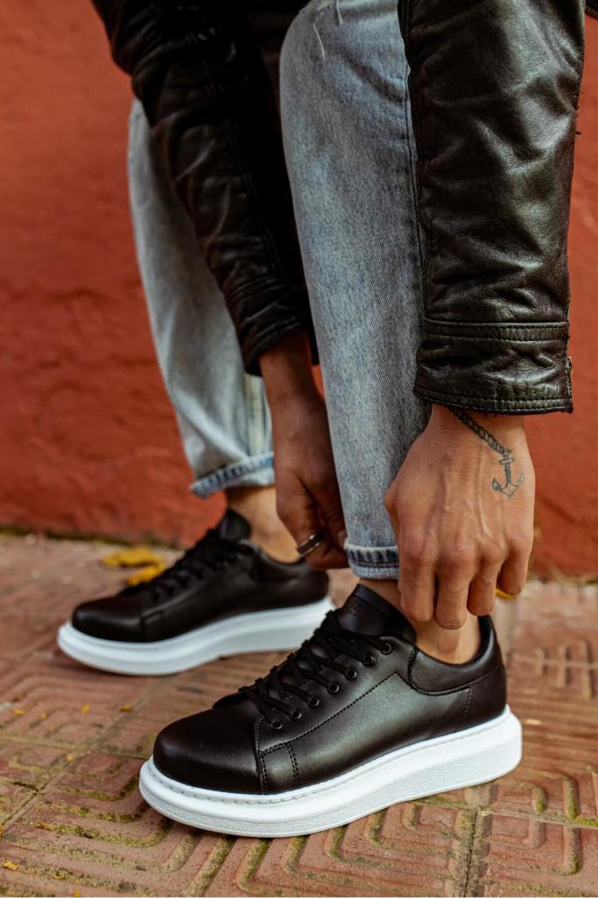 Yüksek Taban Günlük Ayakkabı  Siyah (Beyaz Taban)