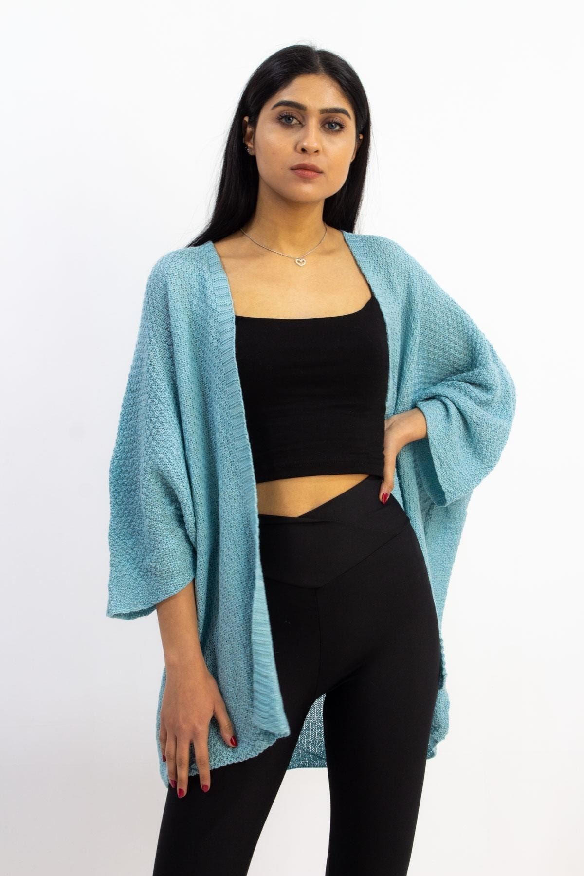 Yarasa Kol Triko Kadın Hırka Açık Mavi