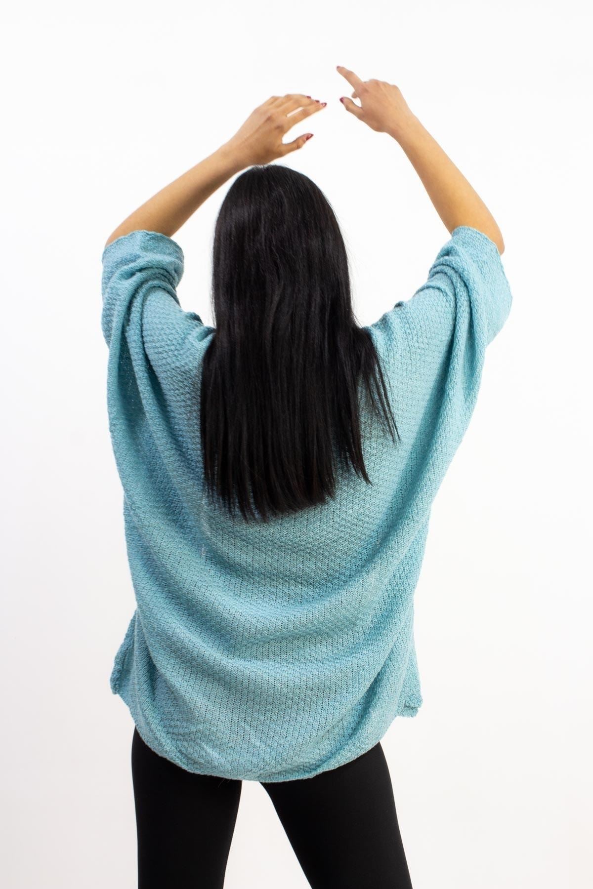 Yarasa Kol Triko Kadın Hırka Açık Mavi