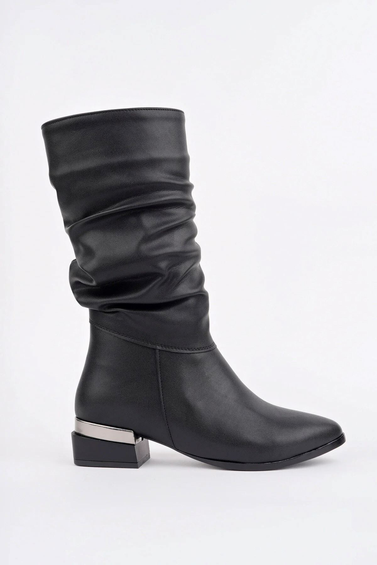 Kadın Siyah Körüklü Orta Topuk Fermuarlı Günlük & Şık Bot Çizme