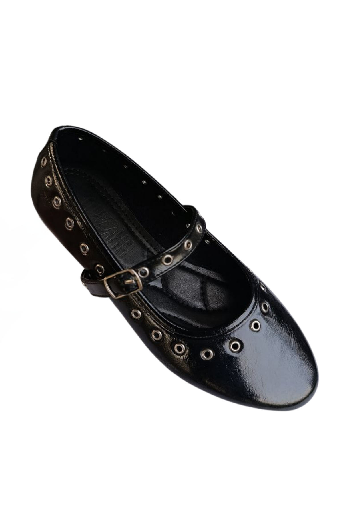 Kadın Siyah Deri Görünümlü Kuşgözü Zımba Detaylı Mary Jane Rahat Babet - Tokalı Bantlı Günlük Ve Şık Düz Taban Ayakkabı